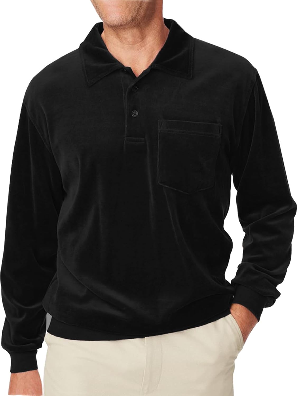 Men's Long Sleeve Polo Shirts Casual Velvet Shirt Real Pocket Business Fall Velo...