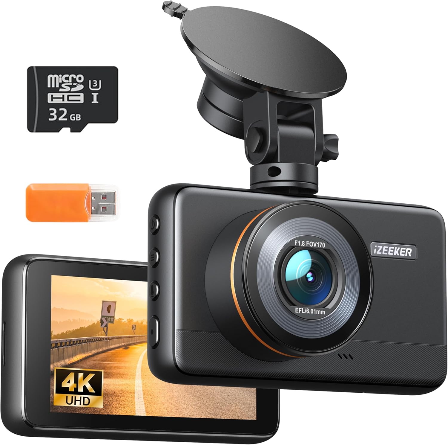 iZEEKER 4K Dash Cam Front, 2160P Car Camera with Free 32GB Card, Night Vision Da...