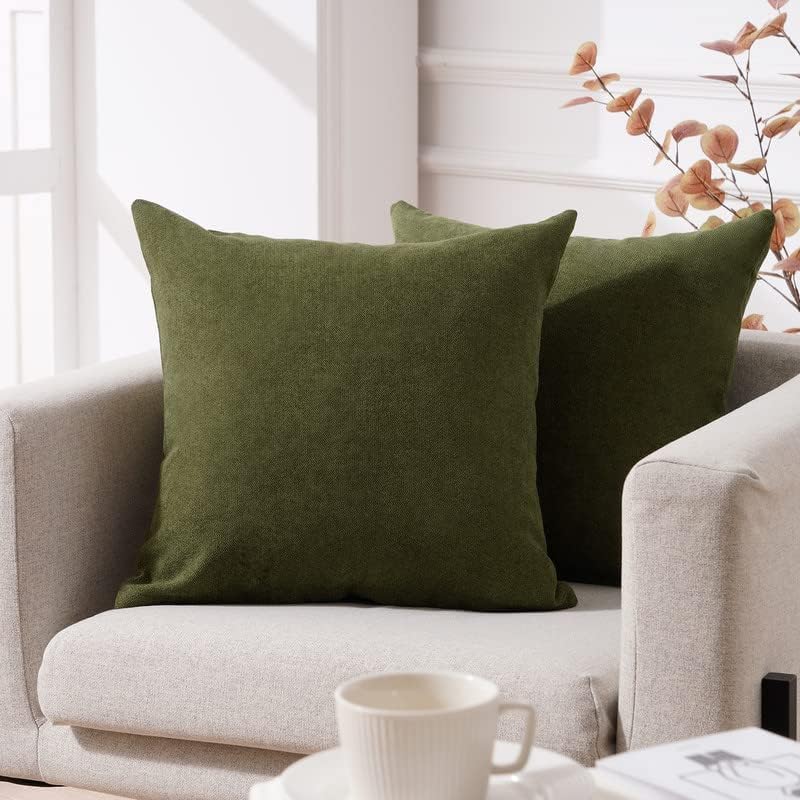 Top Finel Square Decorative Throw Pillow Covers Soft Chenille Cushion Case Solid...