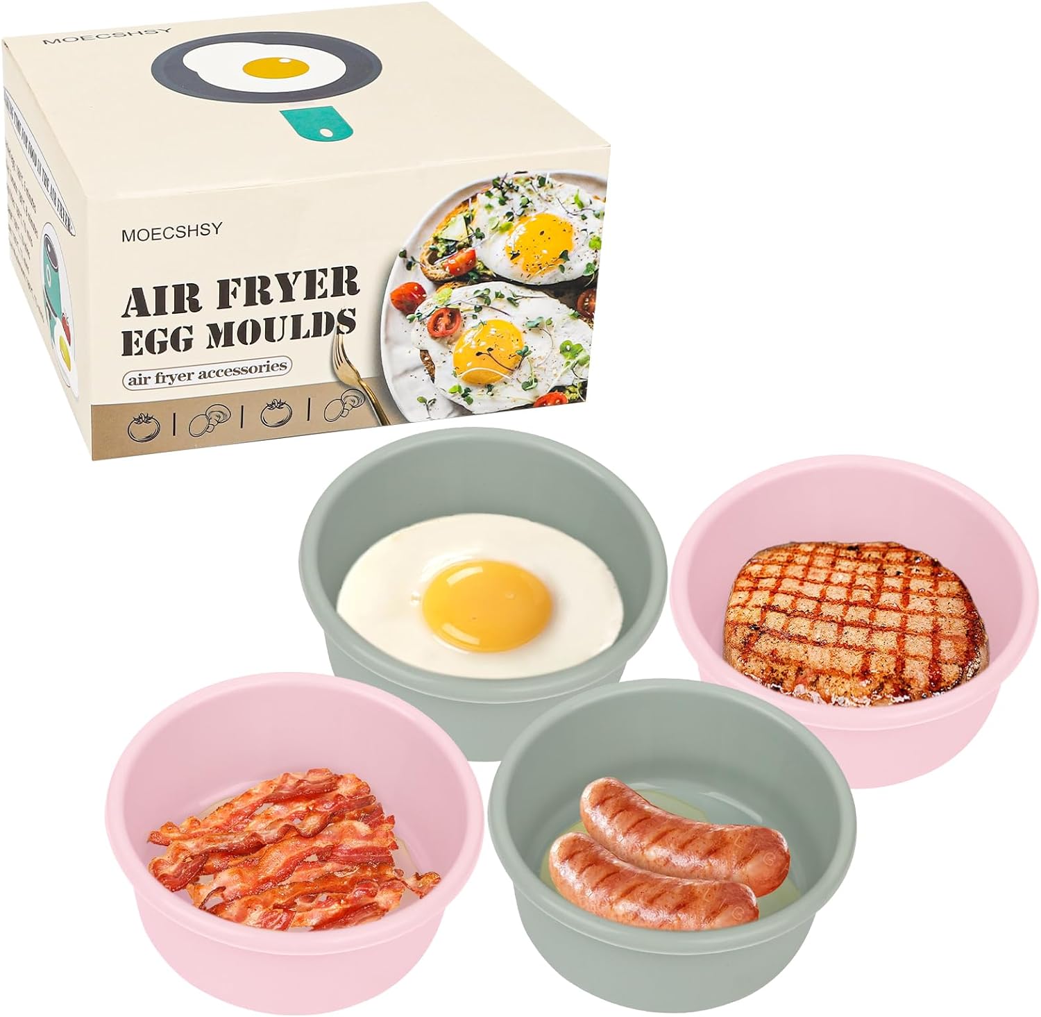 MOECSHSY Air Fryer Egg Moulds, 5.25 inch Nonstick Silicone Ramekins for Air Frye...
