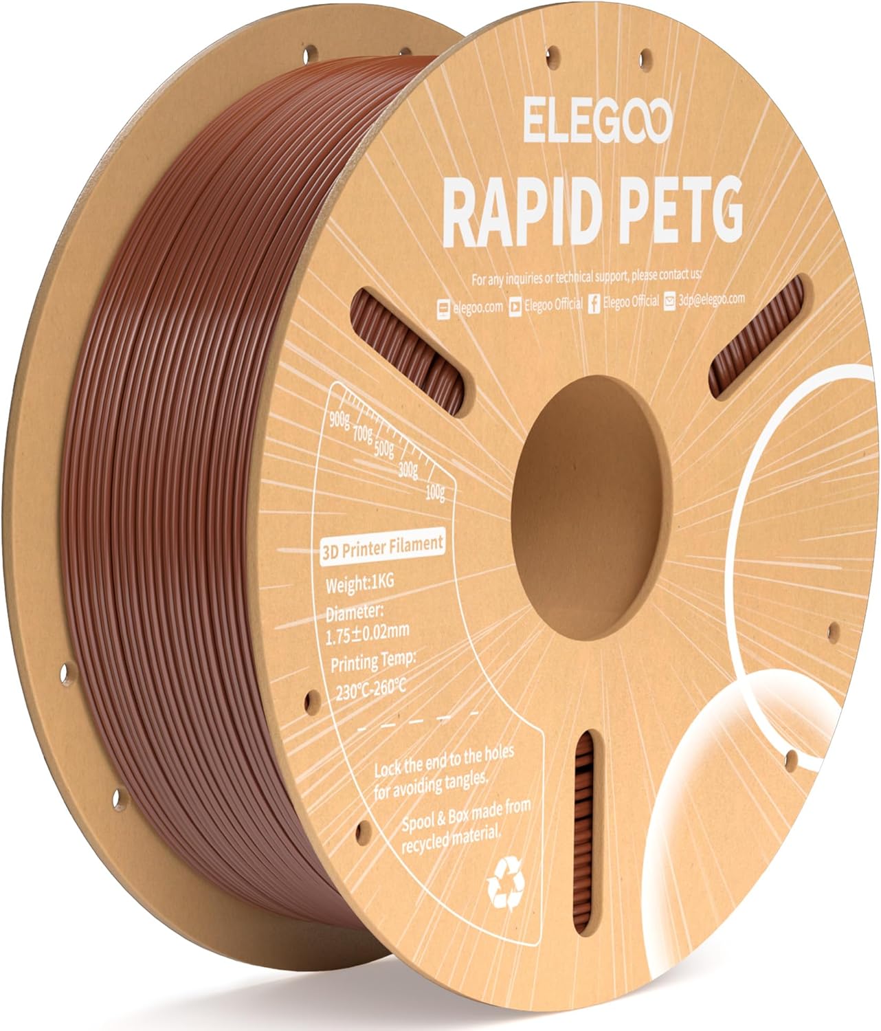 ELEGOO Rapid PETG Filament 1.75mm Brown 1KG, High Speed 30-600mm/s 3D Printer Fi...