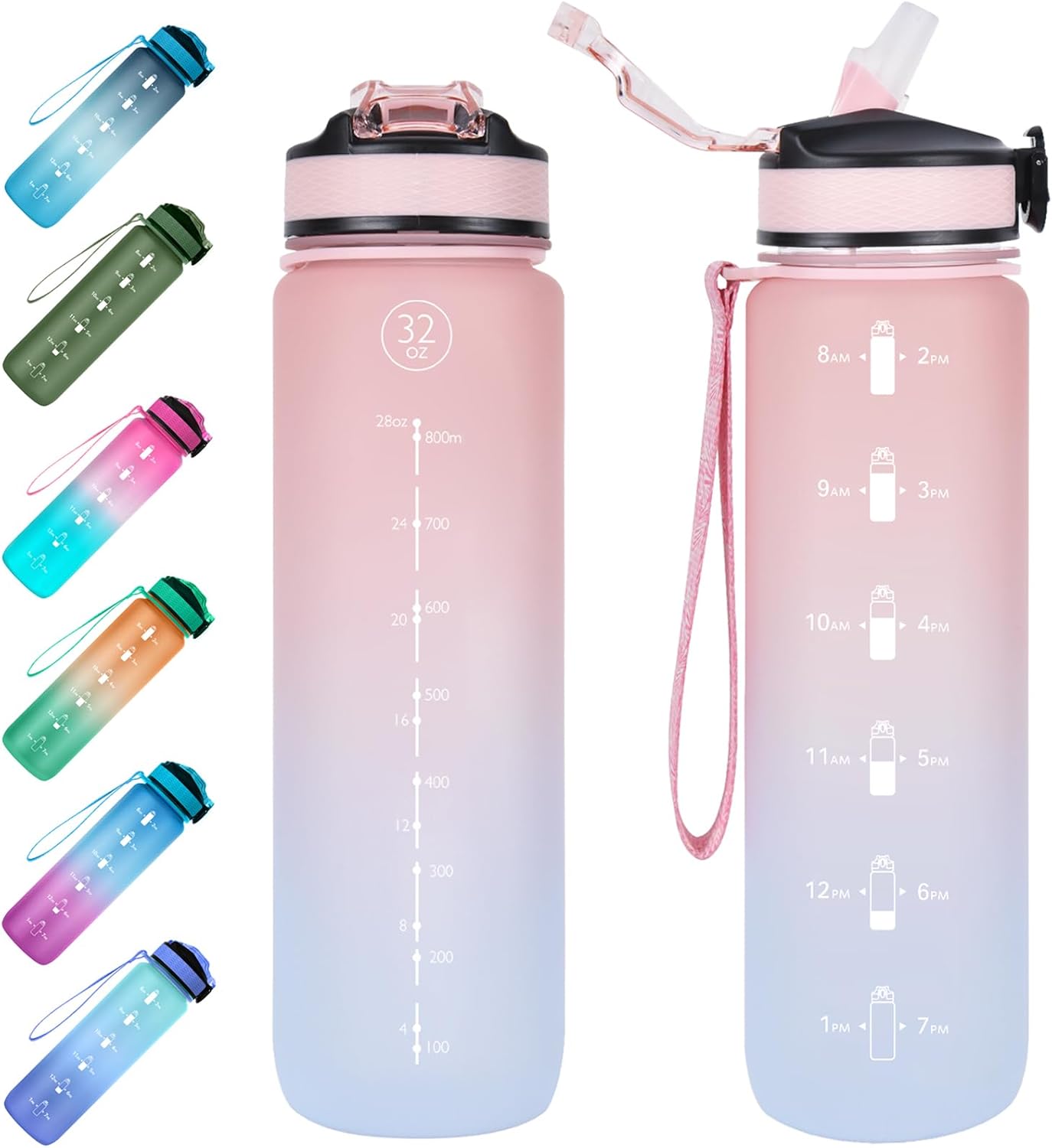 EYQ 1 L Water Bottle, 1 Litre Water bottle with Straw, Leak-Proof, Tritan BPA-Fr...