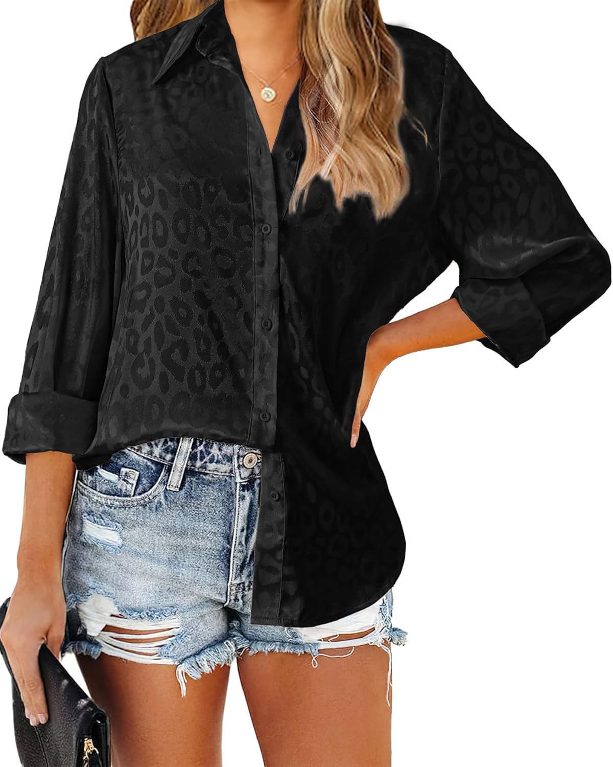 BTFBM Button Down Satin Blouses for Women Dressy Casual Lapel V Neck Long Sleeve...