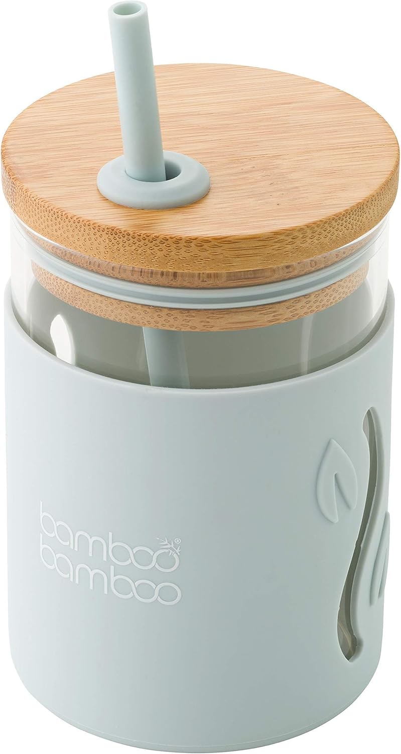 bamboo bamboo Sippy Cup, Straw Cups for Toddlers, Glass Jar with Bamboo Lid & Si...