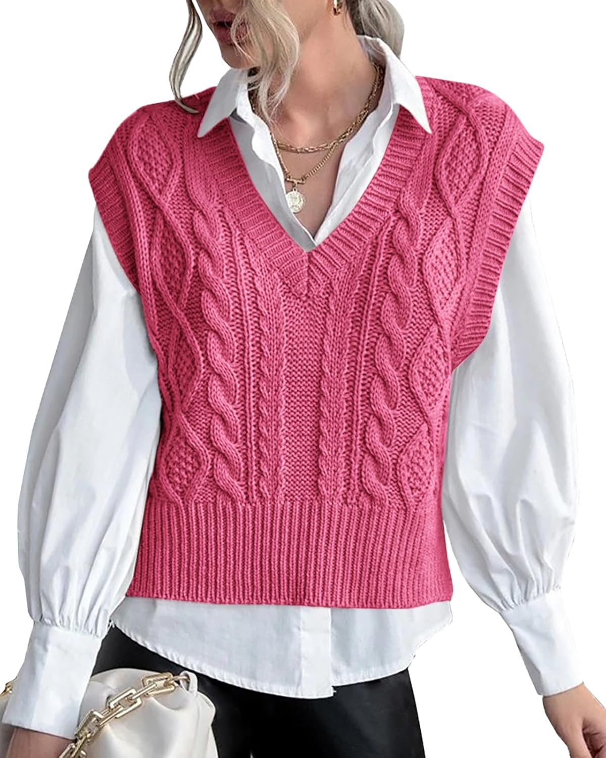 Sweater Vest for Women V Neck Sleeveless Knit Solid Casual Ribbed Preppy Pullove...