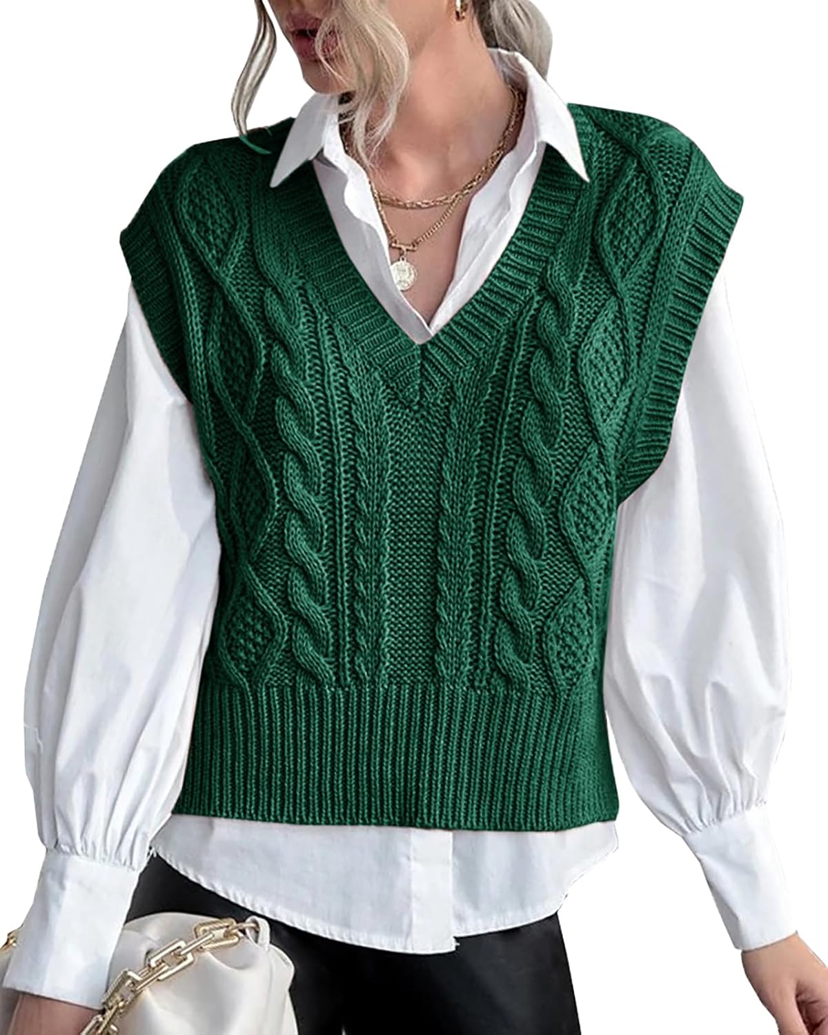 Sweater Vest for Women V Neck Sleeveless Knit Solid Casual Ribbed Preppy Pullove...