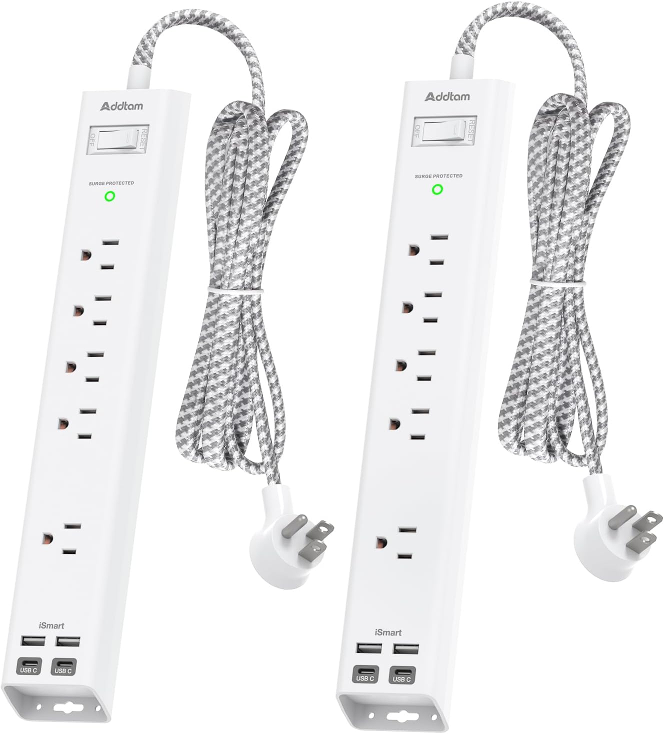 2 Pack Surge Protector Power Strip - 5 Widely Spaced Outlets 4 USB Ports, 5Ft Ex...
