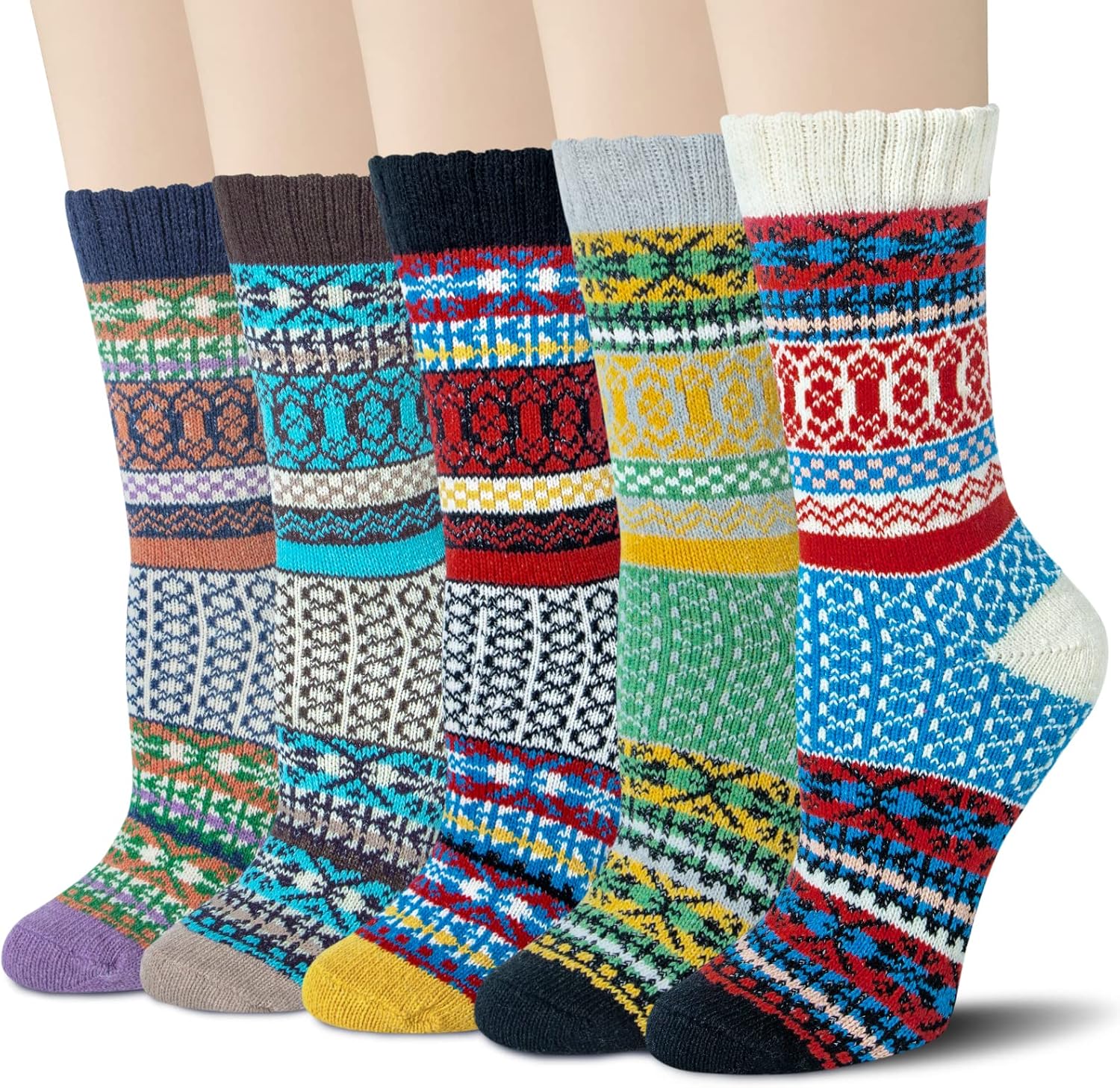 Justay Pucott 5 Pairs Ladies Winter Socks Breathable Soft Socks, Wool Thick Sock...