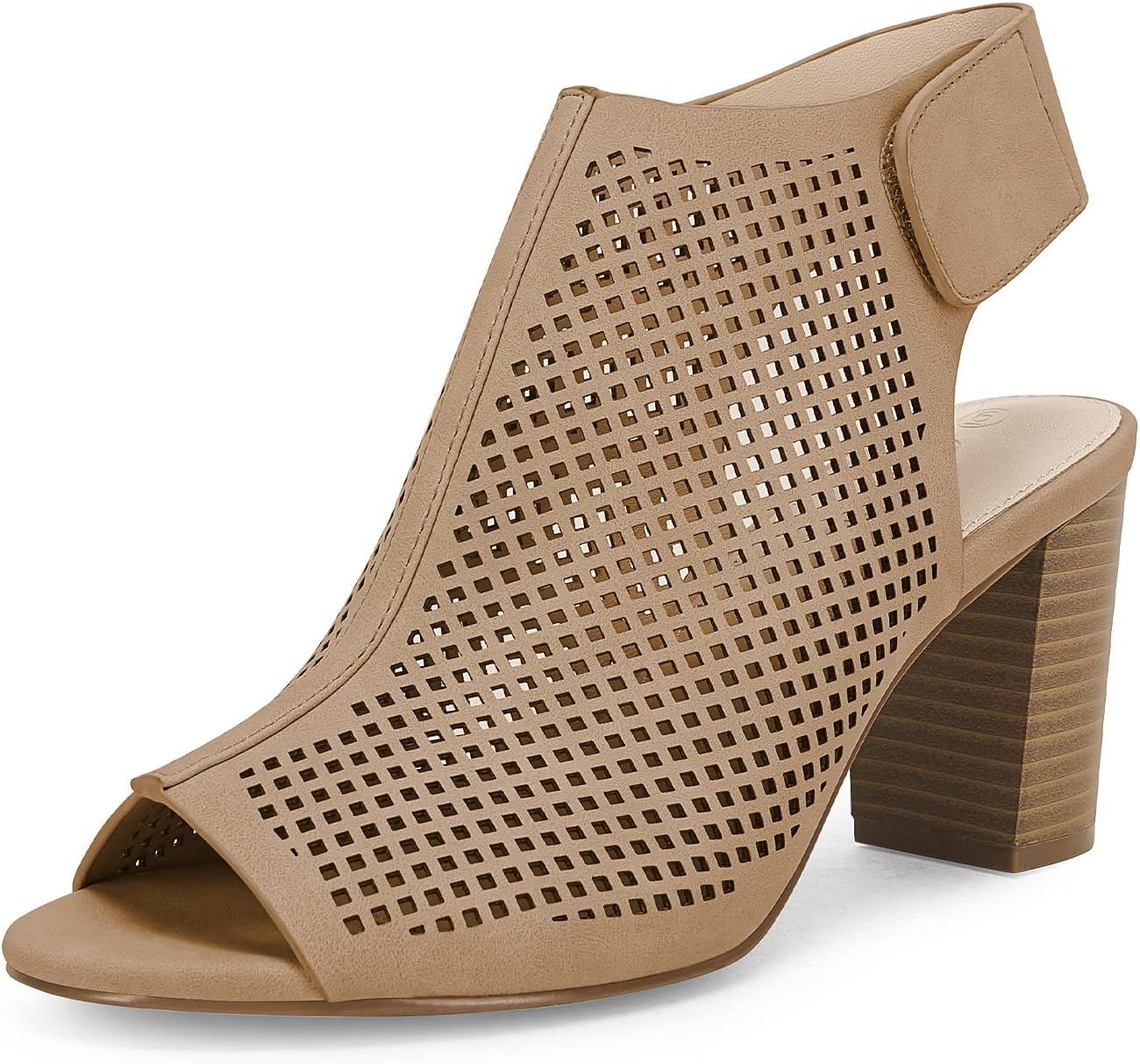 Coutgo Heels for Women Open Toe Boots Cutout Ankle Strap High Heel Chunky Block...