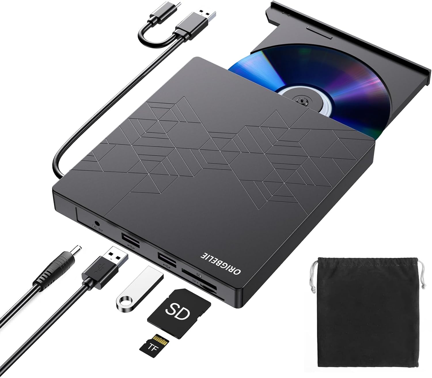 ORIGBELIE External DVD Drive, CD Drive USB 3.0 Typle C CD/DVD ROM +/-RW Adapter...