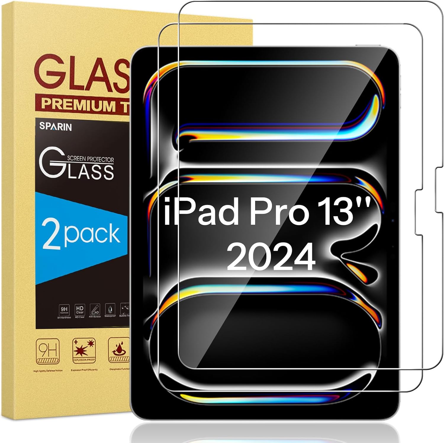 SPARIN Screen Protector for iPad Pro 13 inch M4 2024, 2 Pack Tempered Glass Film...