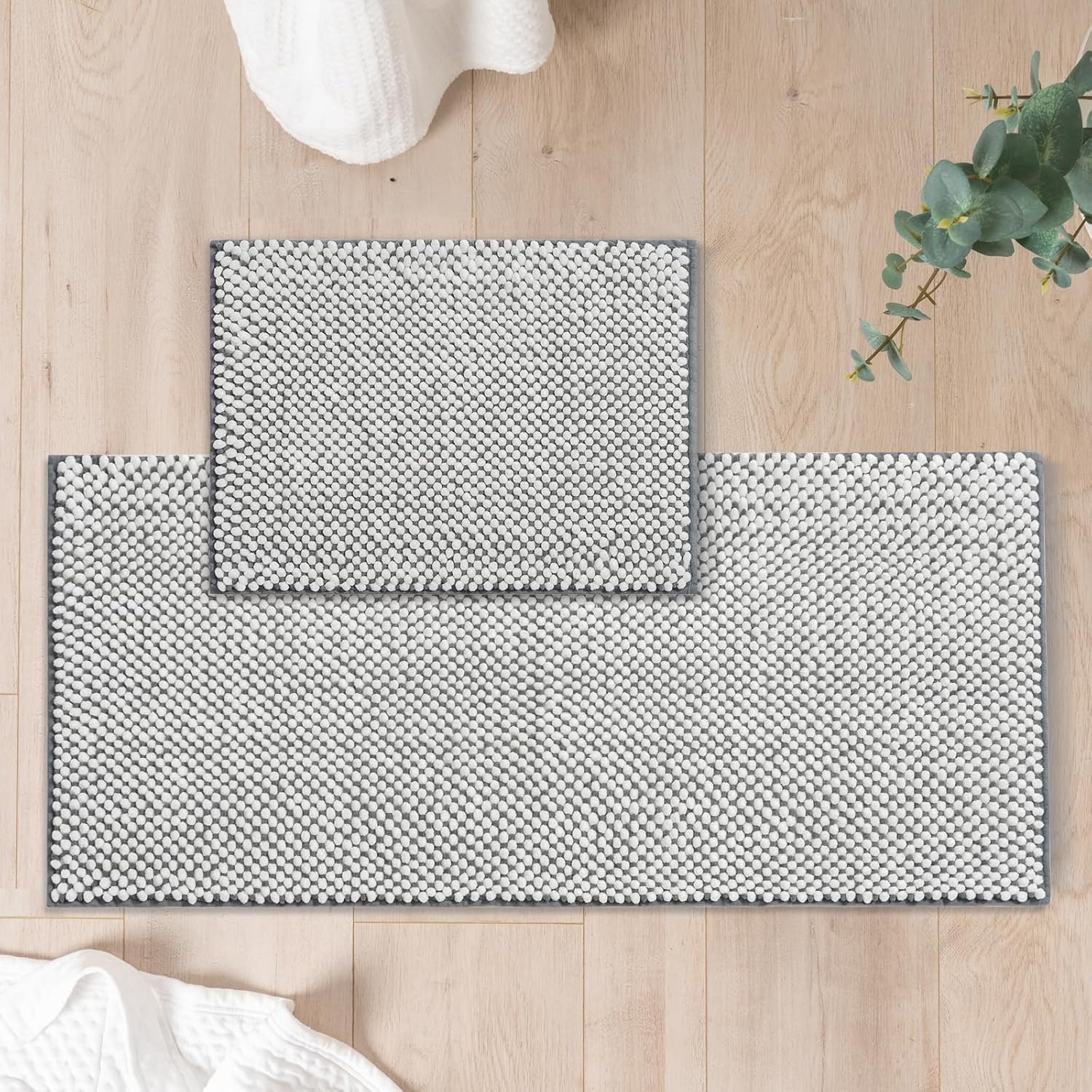 FRESHMINT Chenille Bathroom Rugs Sets 2 Piece 17"x24"+20"x47", Non-Slip Bath Mat...