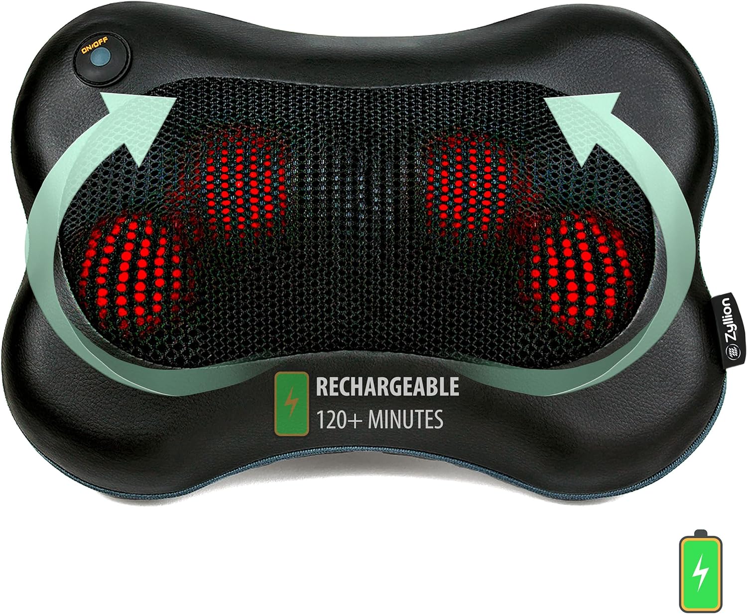 Zyllion Shiatsu Back and Neck Massager with Heat - Cordless Rechargeable 3D Knea...