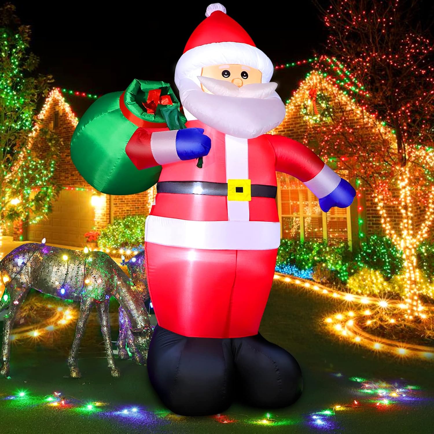 8 FT Christmas Inflatable Santa Claus Outdoor Decorations, Blow Up Santa Claus w...