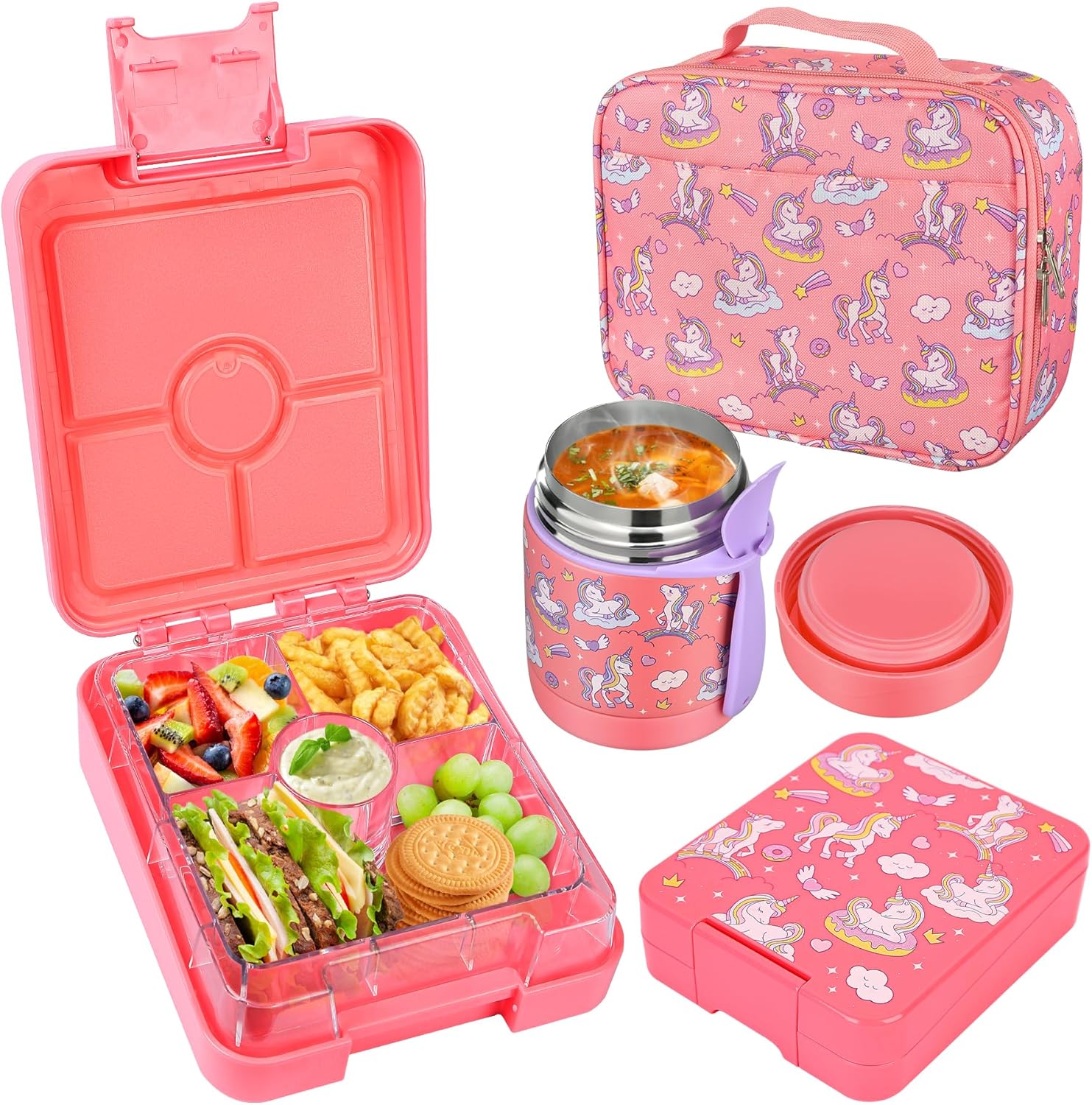 Bento Lunch Box Set With 10oz Soup Thermo, Leak-proof Lunch Containers with 4 Co...