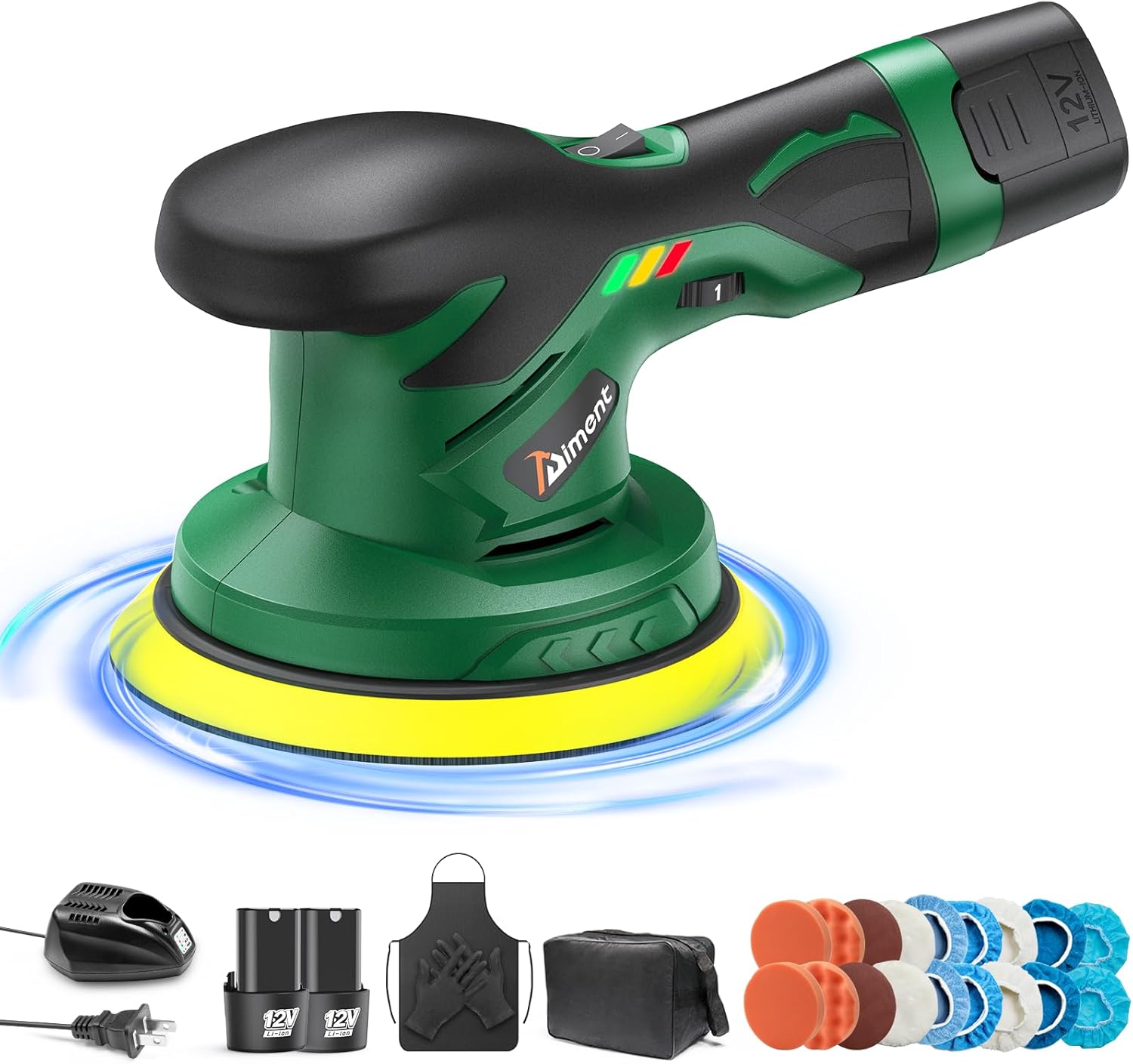 Cordless Polisher for Car Detailing with 2pcs 12V 2.0Ah Batteries & Charger, 6 I...