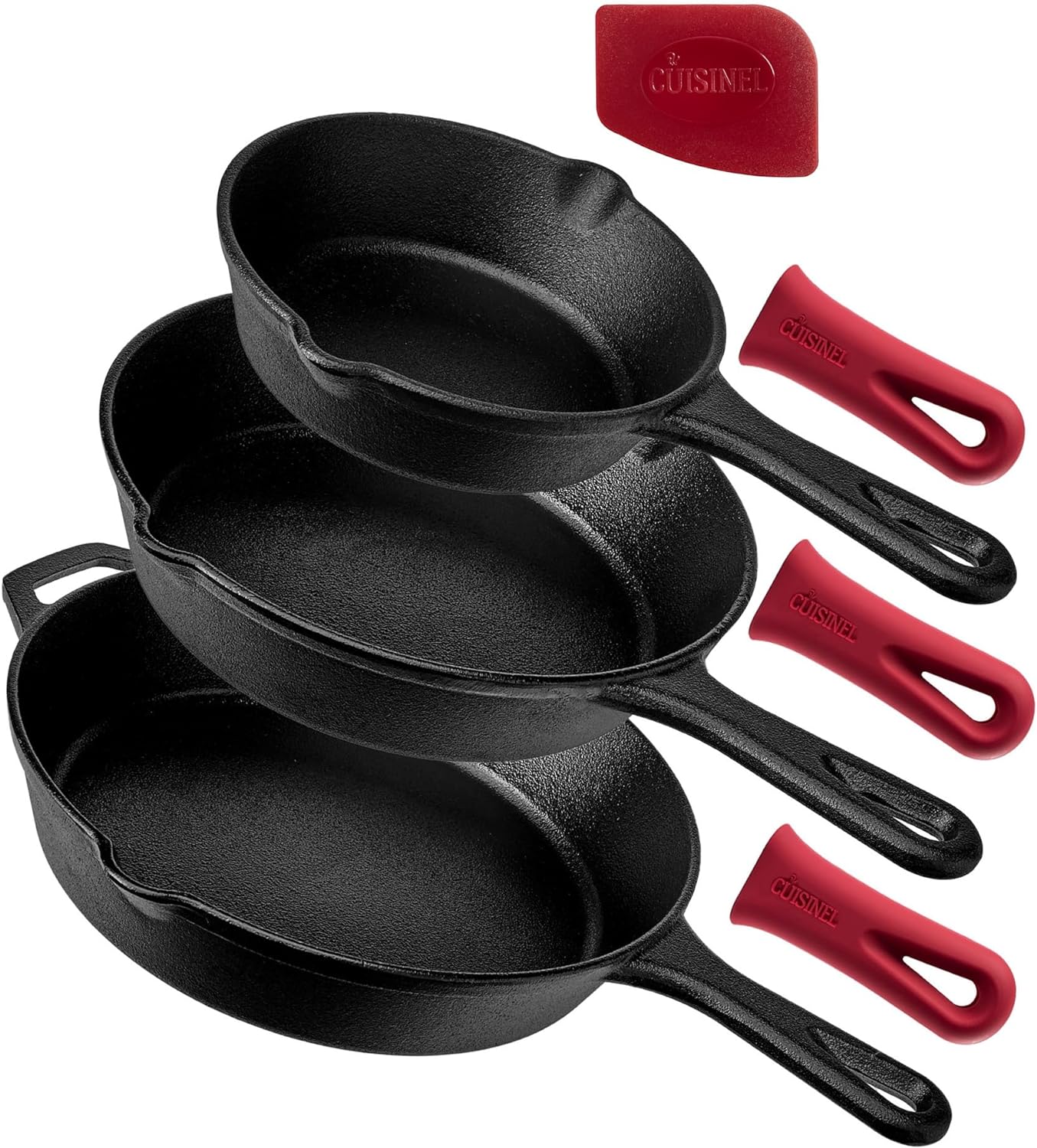 Cuisinel Cast Iron Skillet Set - 3-Piece: 6" + 8" + 10"-Inch Chef Frying Pans -...