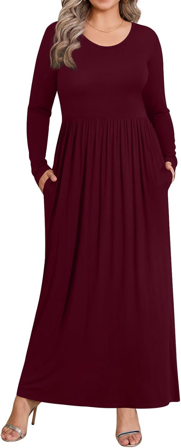BISHUIGE Womens XL-6XL Long Sleeve Casual Plus Size Maxi Dresses with Pockets 4X...