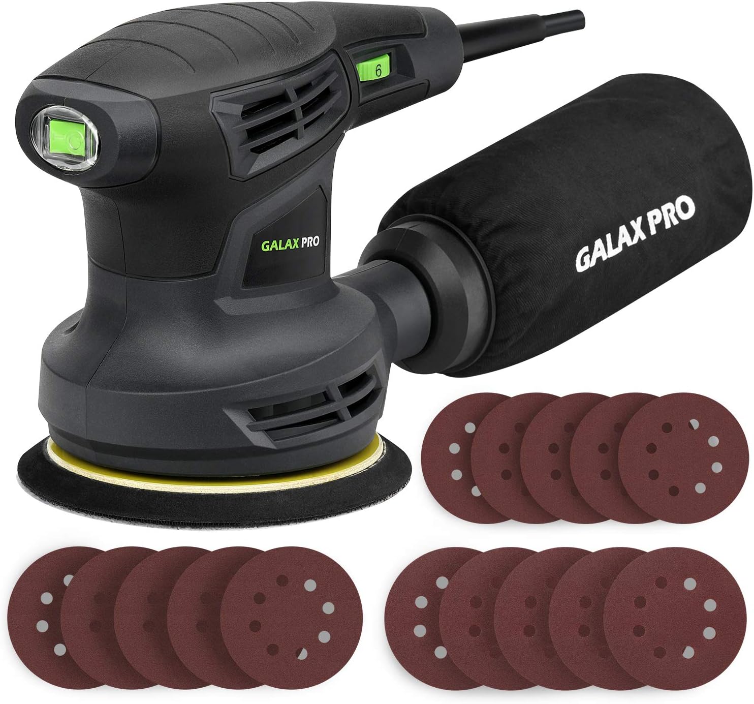 GALAX PRO 280W 13000OPM Max 6 Variable Speeds Orbital Sander with 15Pcs Sanding...