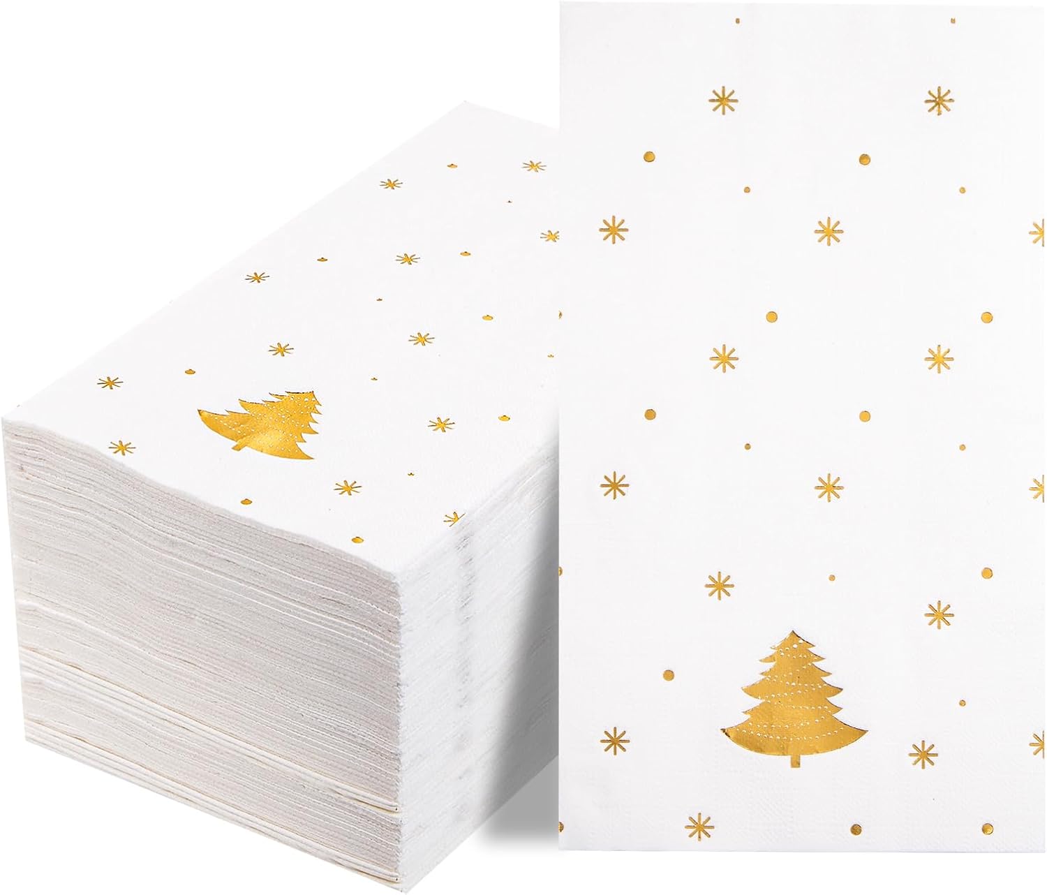 WDF 100Pack Gold Christmas Napkins Disposable - 3ply Christmas Tree Paper Napkin...