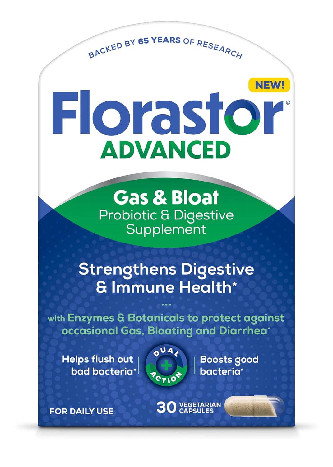 Florastor Advanced Gas & Bloat Probiotic and Digestive Supplement – Digestive En...