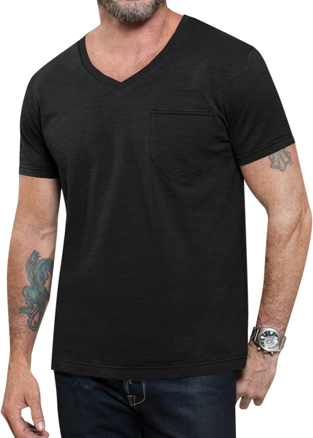 Runcati Mens Short Sleeve T-Shirts Casual V Neck Cotton Tee Summer Beach Tops wi...