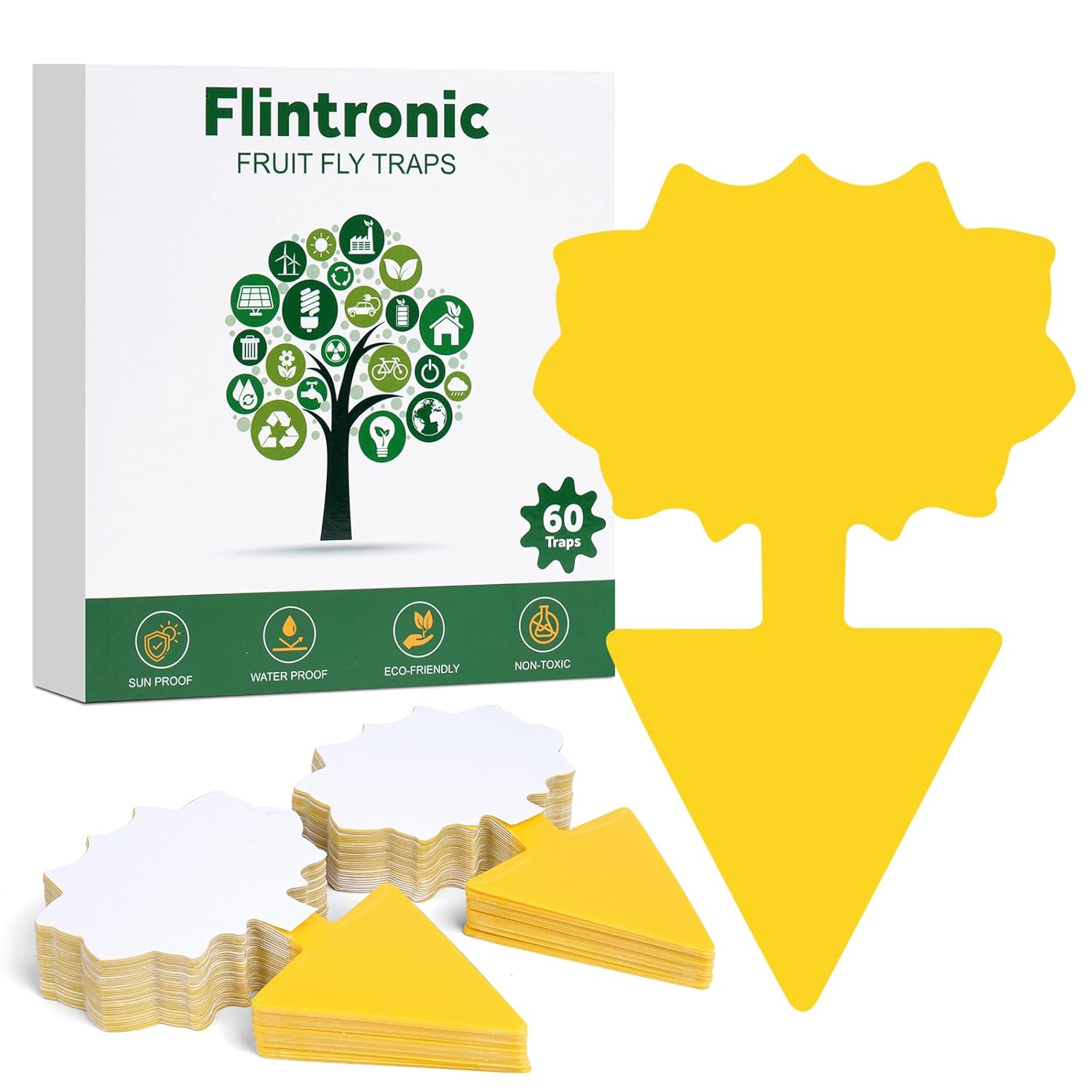 Flintronic Fruit Fly Traps, 60 Pack Yellow Double-sided Fungus Gnat Sticky Catch...