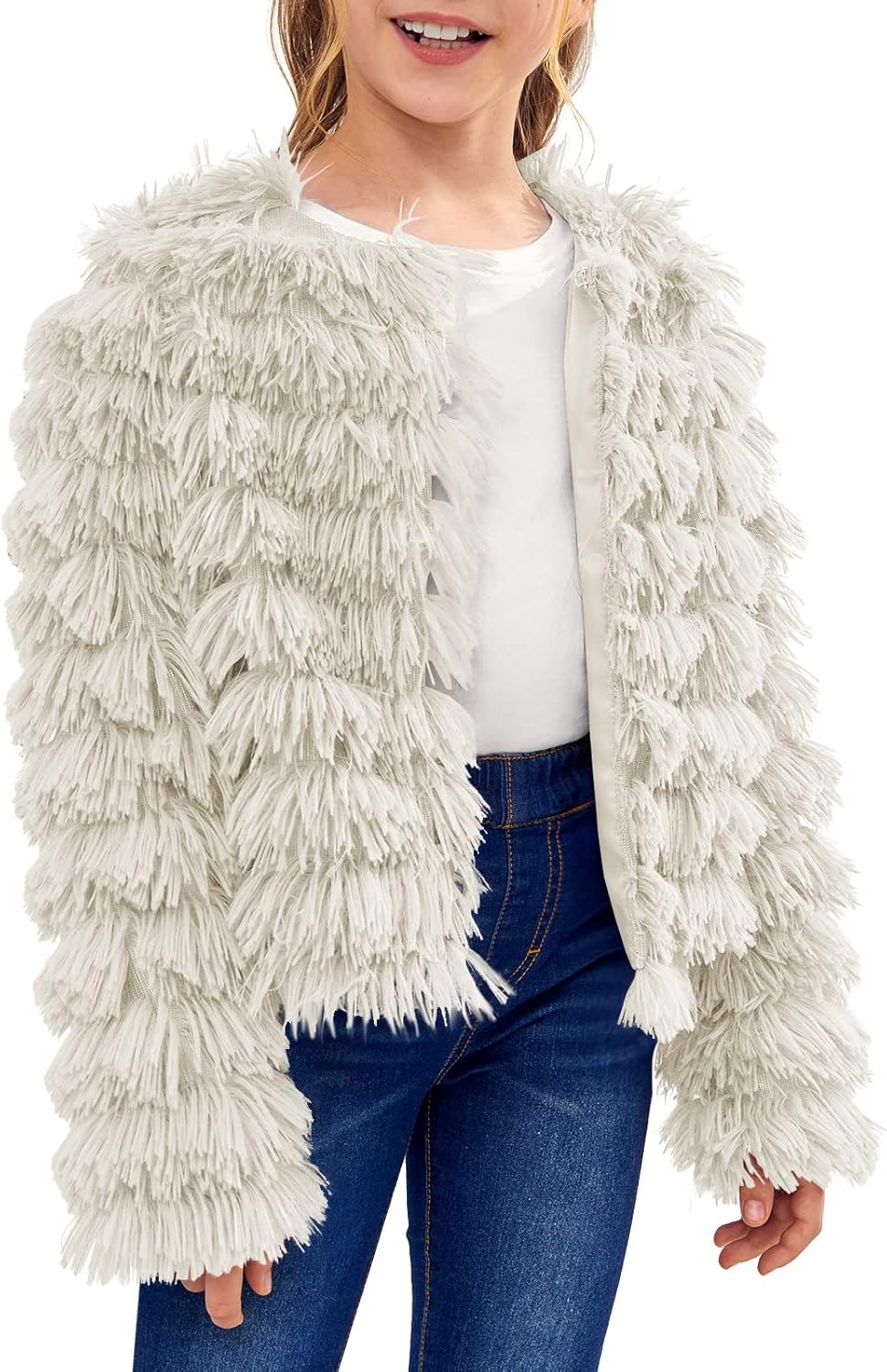 Inorin Girls Open Front Cardigan Faux Fur Coat Warm Fuzzy Trendy Winter Vintage...