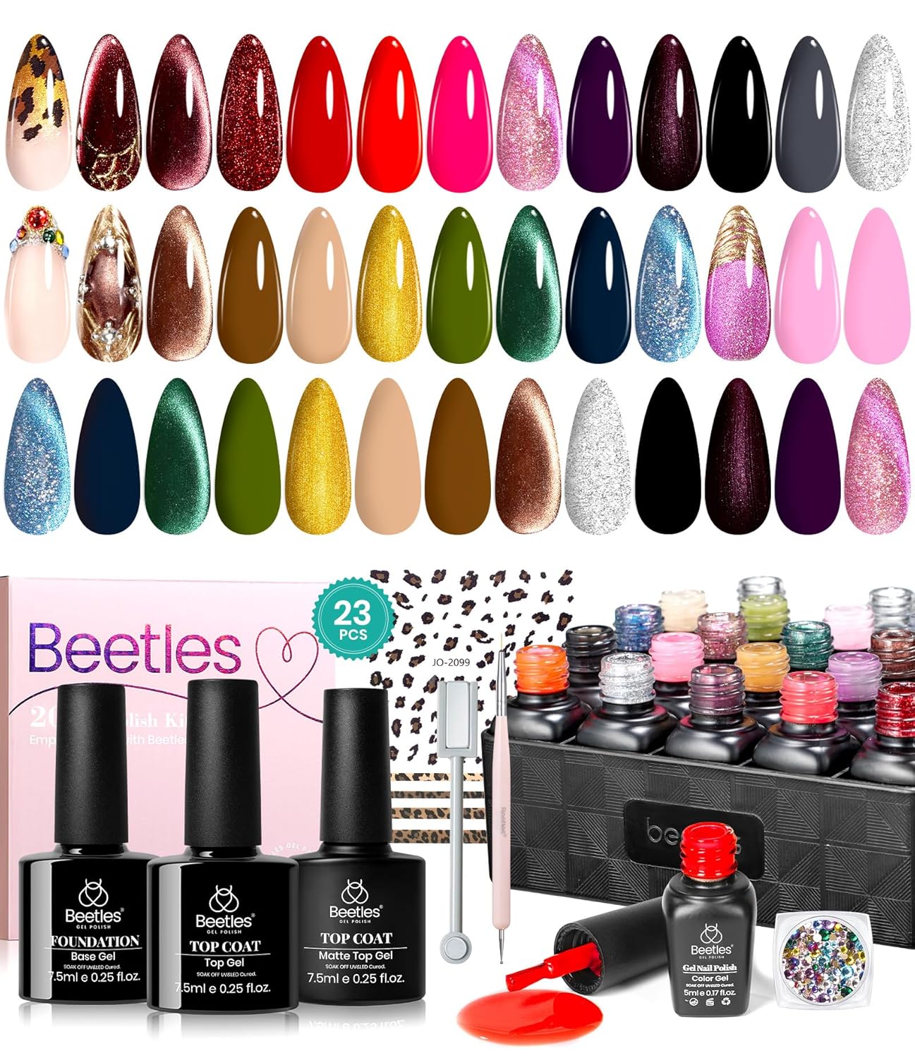 Beetles Red Brown Gel Nail Polish Set, Cat Eye Glitter 20 Colors Gel Polish With...