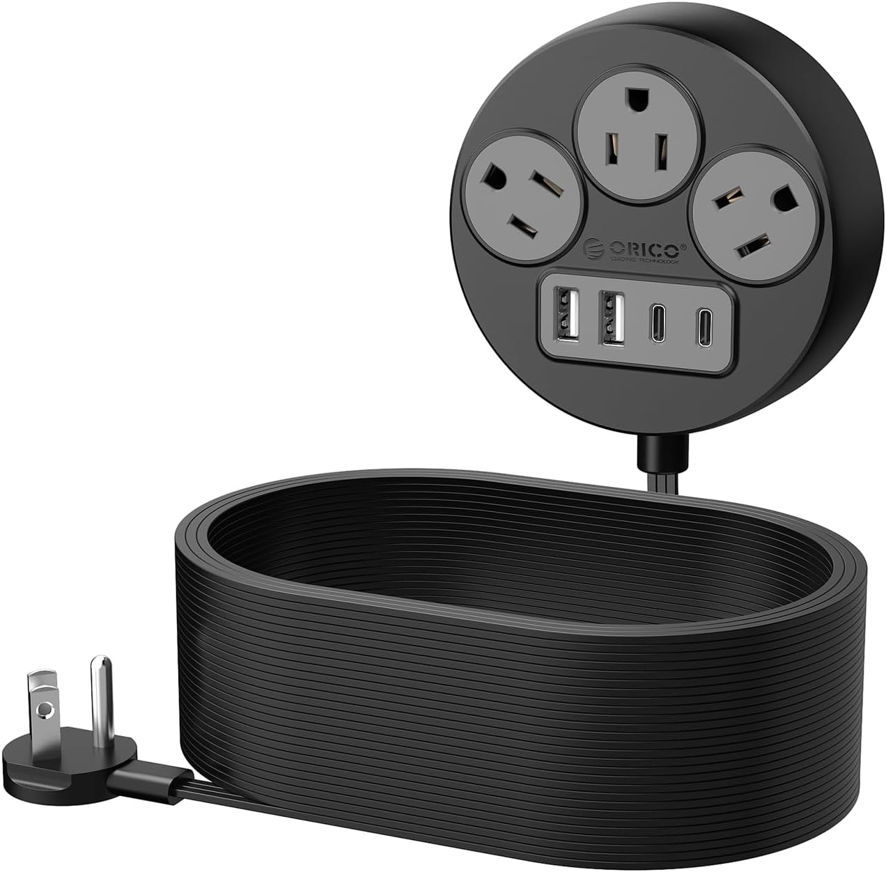 25FT Flat Plug Extension Cord with USB C Ports, ORICO Power Strip with 3 Outlets...