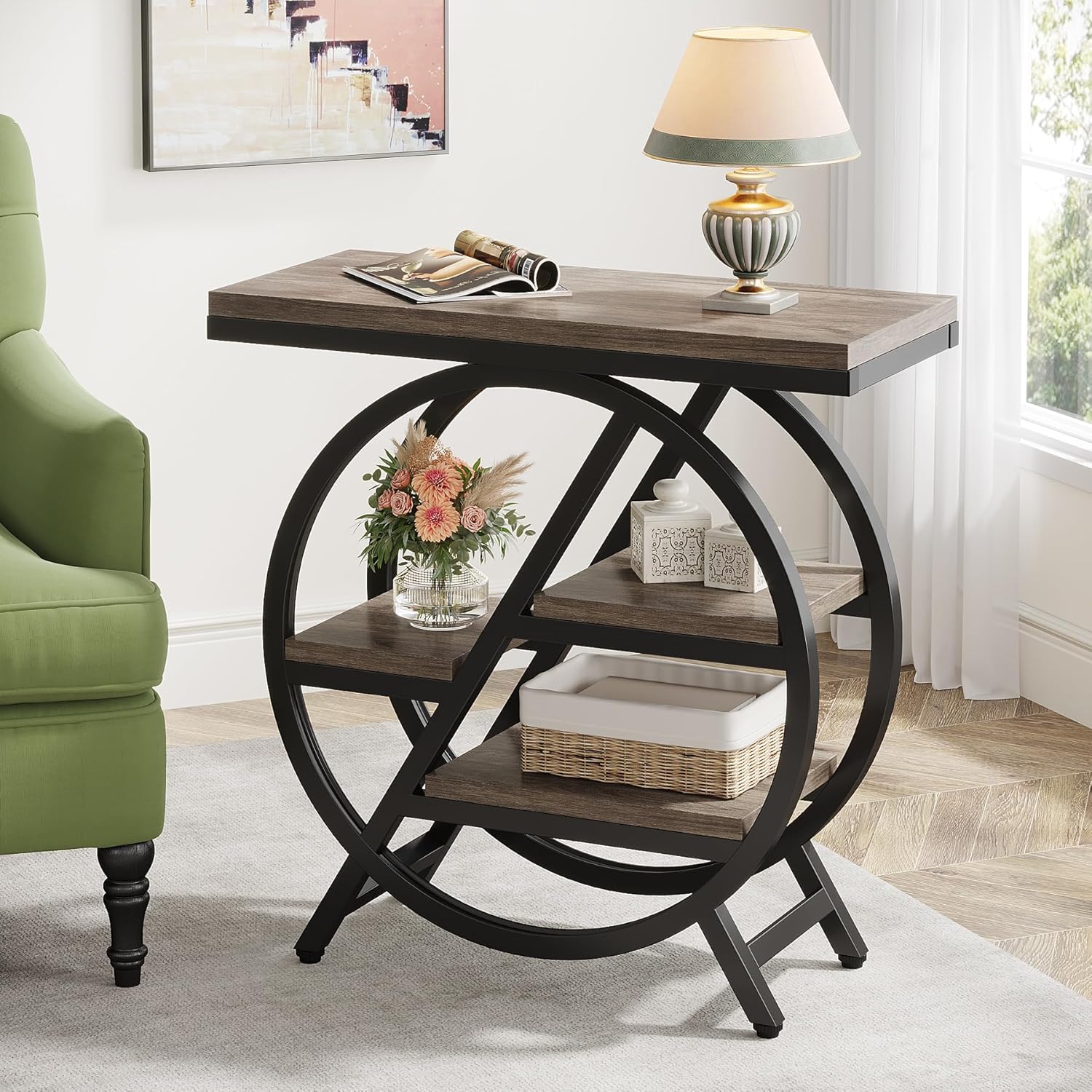 Tribesigns End Table for Living Room, 3-Tier Narrow Side Table with Storage, Woo...