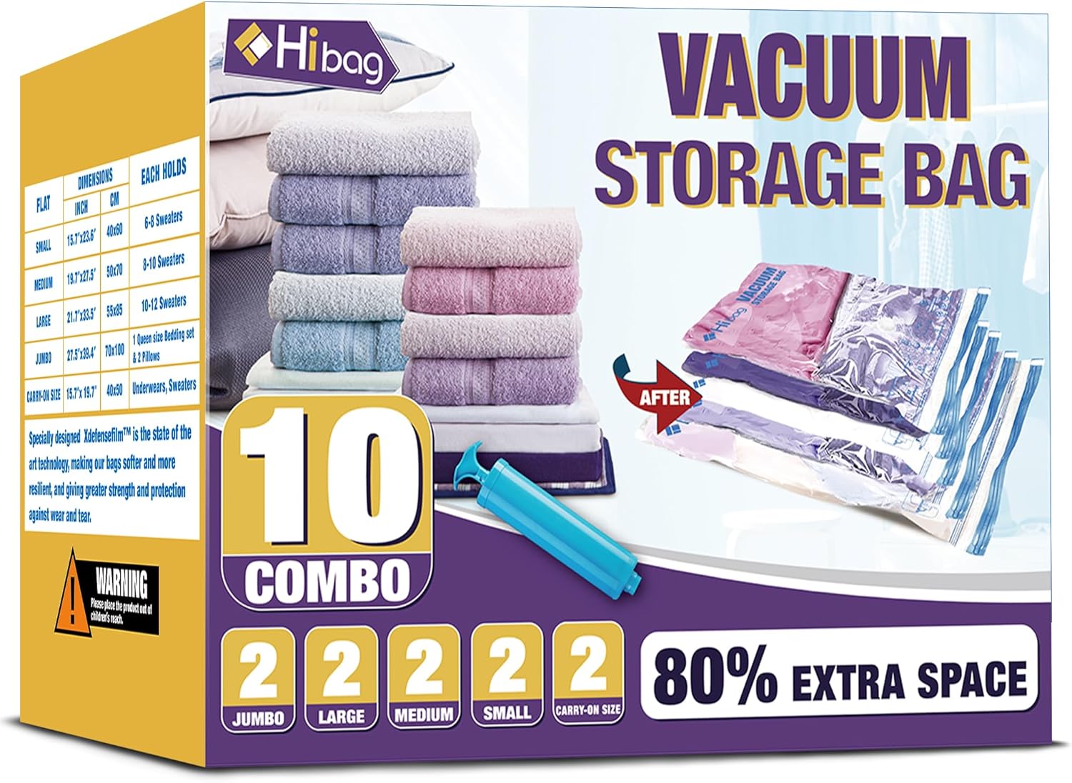 HIBAG Space Saver Bags Vacuum Storage Bags, 10Pack Vacuum Bags, Zipper, Polyprop...