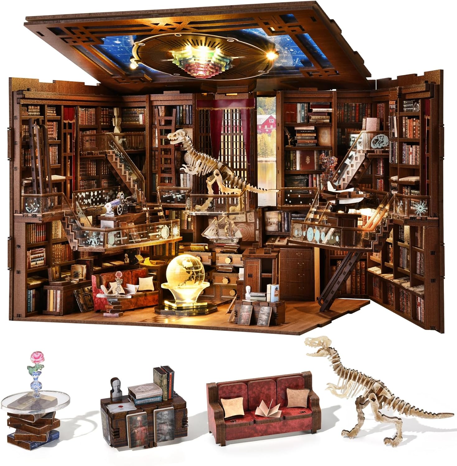 MiniCity Book Nook Kit, DIY Miniature Dollhouse Booknook Kit with LED Light and...