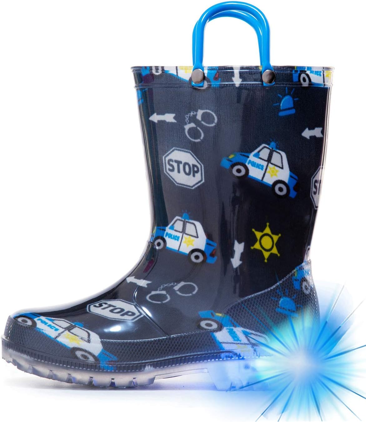 HugRain Light Up Rain Boots for Little Kids 5 Toddler Navy Police Car