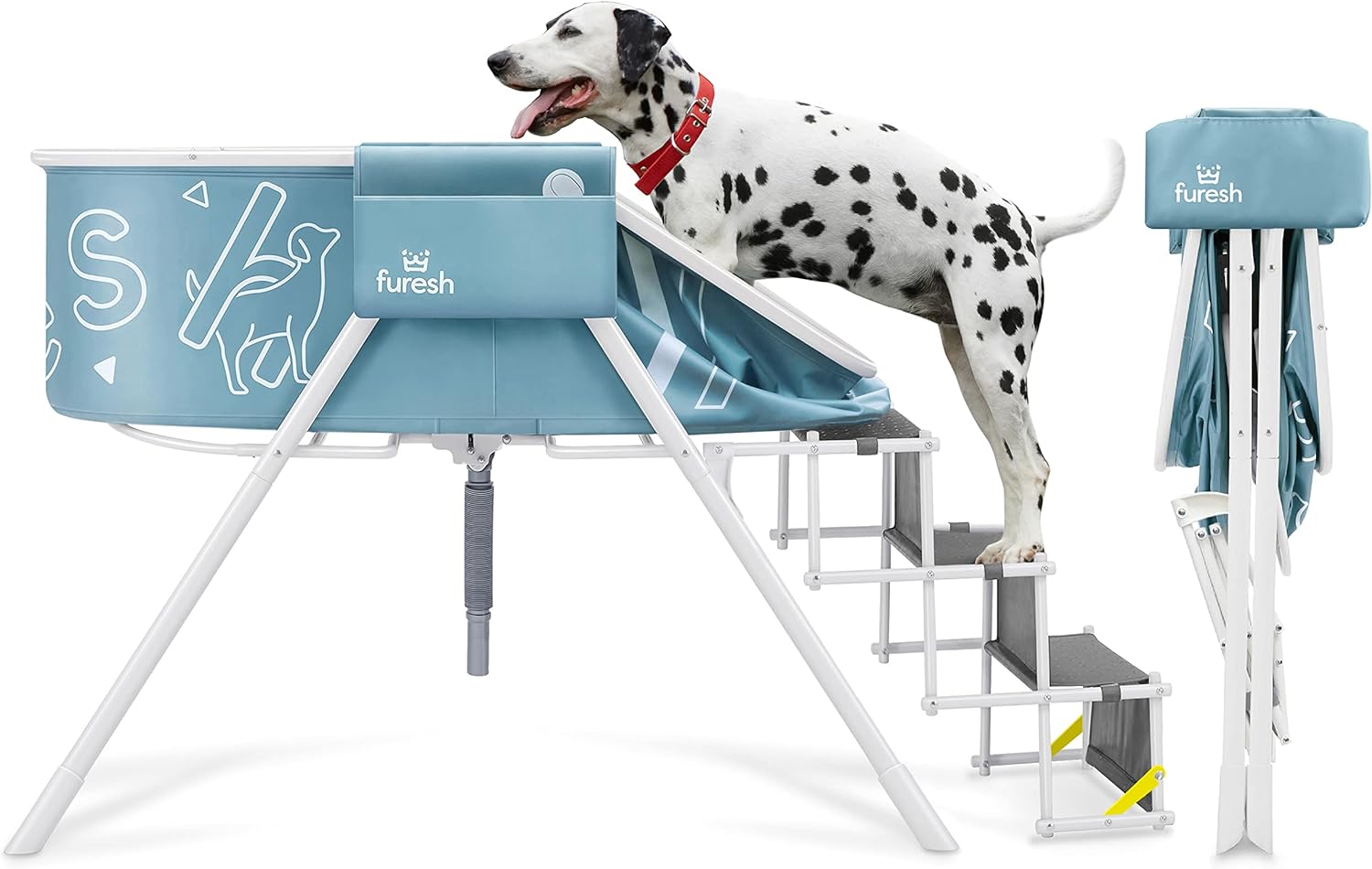 Big Dipper Dog Bath Tub with Stairs, Elevated Portable Foldable Wash Station wit...