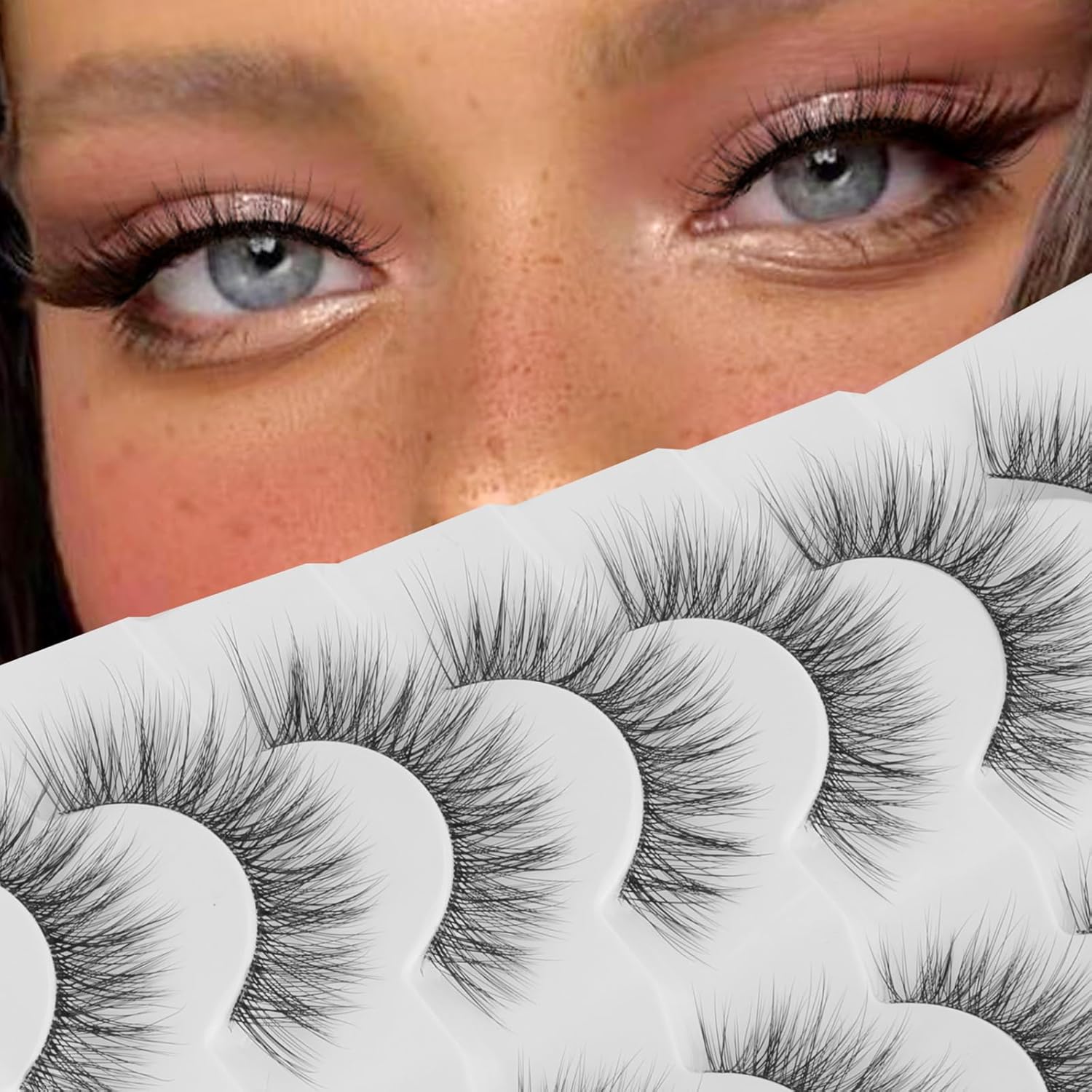 False Eyelashes Fluffy False Lashes Wispy Natural Lashes 3D Faux Mink Lashes 7 P...