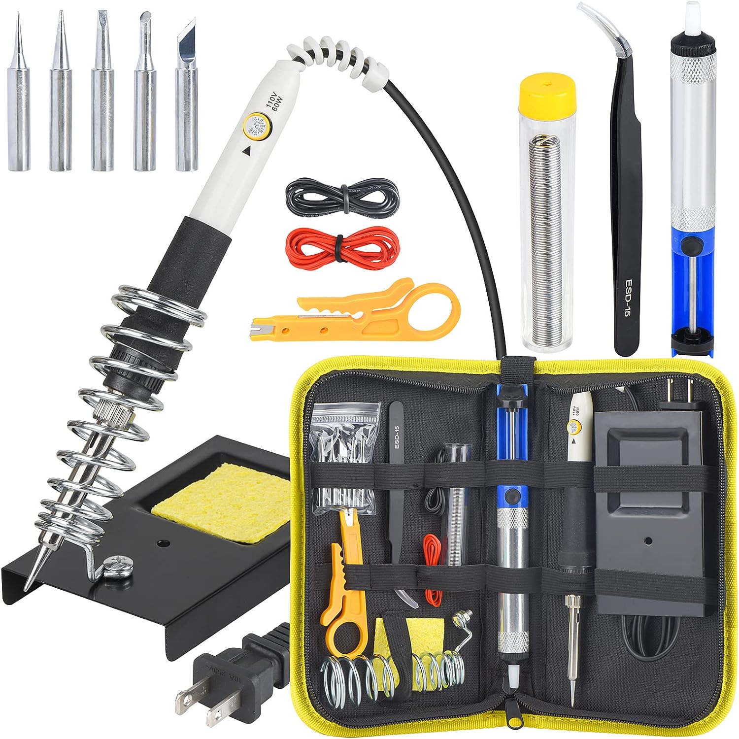 Soldering Iron Kit, 60W Adjustable Temperature Soldering Iron 14-in-1 110V for E...