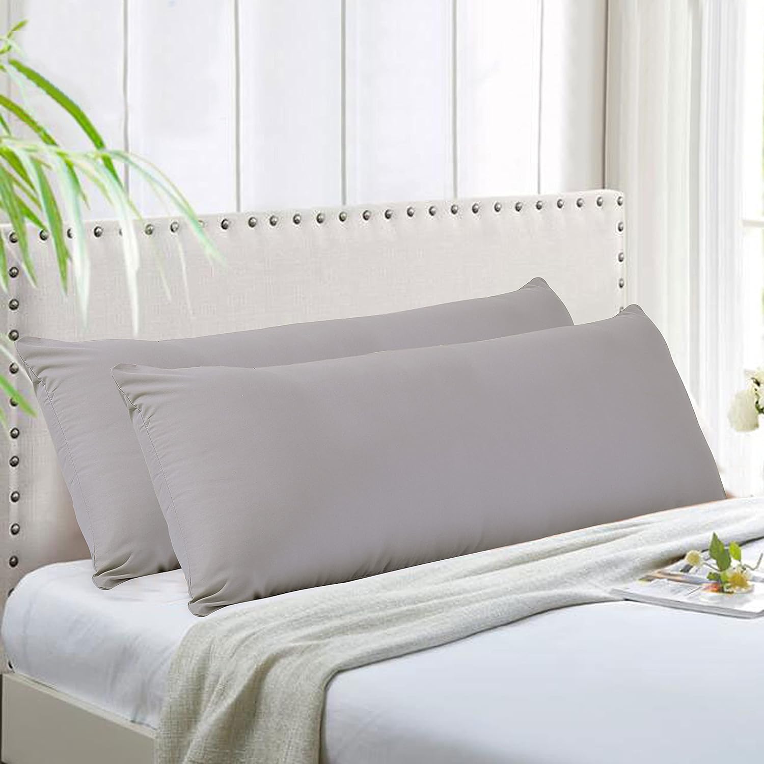 Evolve Soft Brushed Premium Microfiber Body Pillow Cover 21"x54" Pack of 2, Silv...