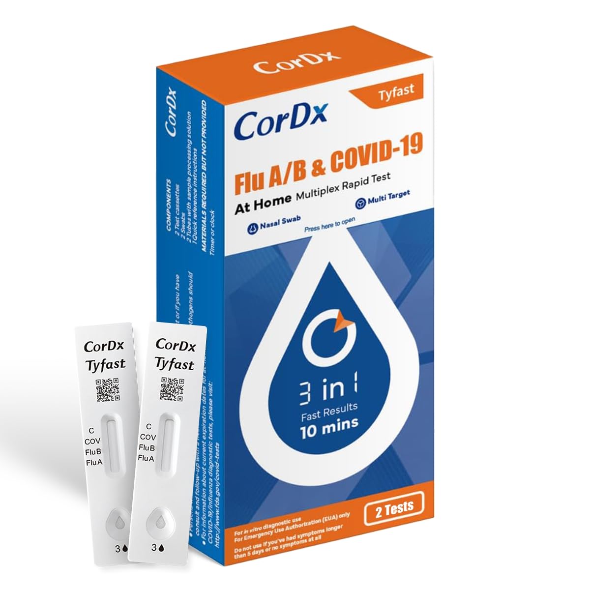 CorDx TyFast Flu A/B & Covid-19 Multiplex Rapid Test, 10 Mins at Home, FDA Autho...