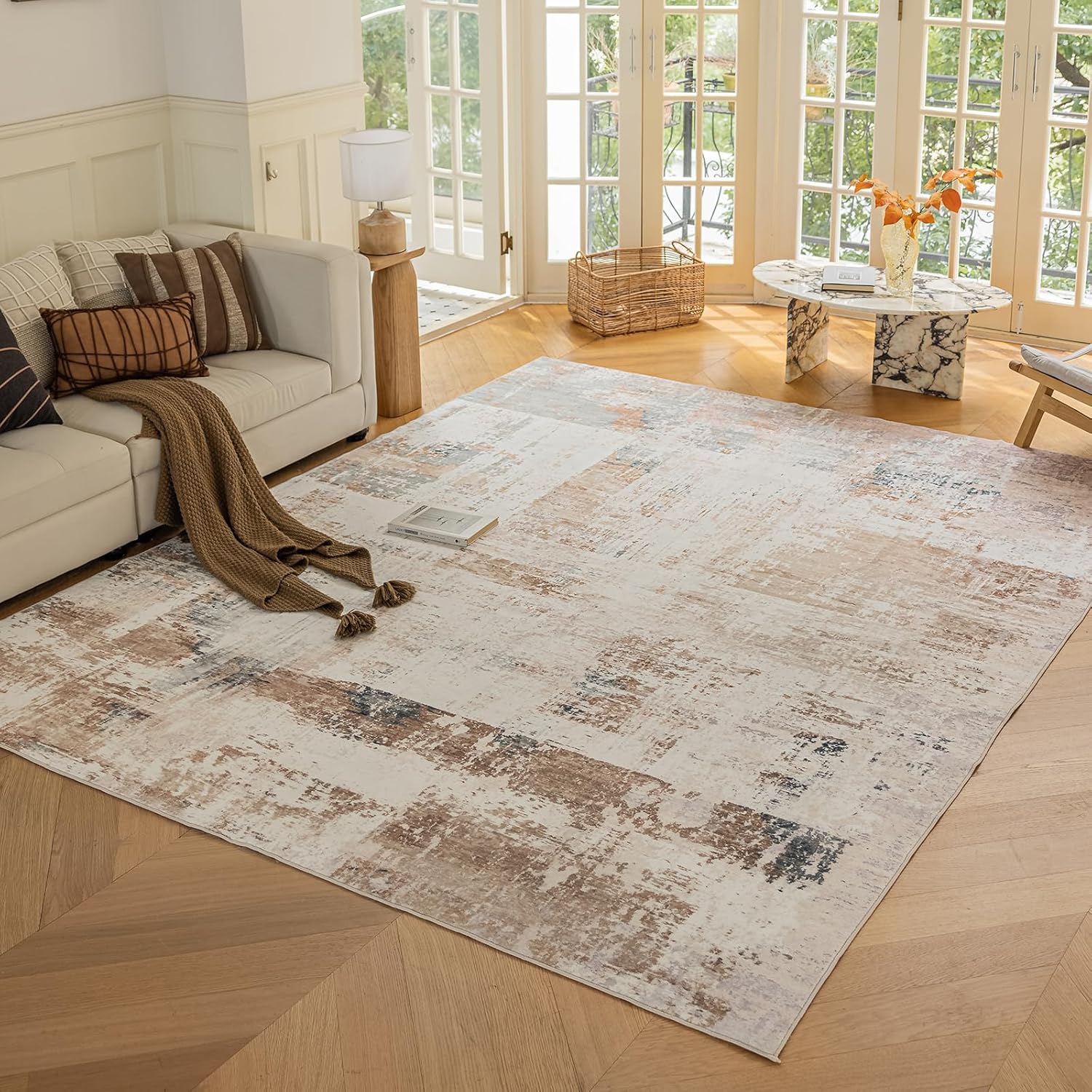 OMERAI 5x7 Washable Area Rug, Brown Modern Abstract Area Rug for Living Room Bed...