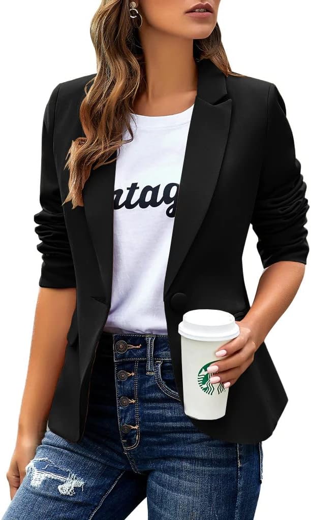 Womens Casual Blazers Long Sleeve Lapel Button Slim Work Office Blazer Jacket Me...
