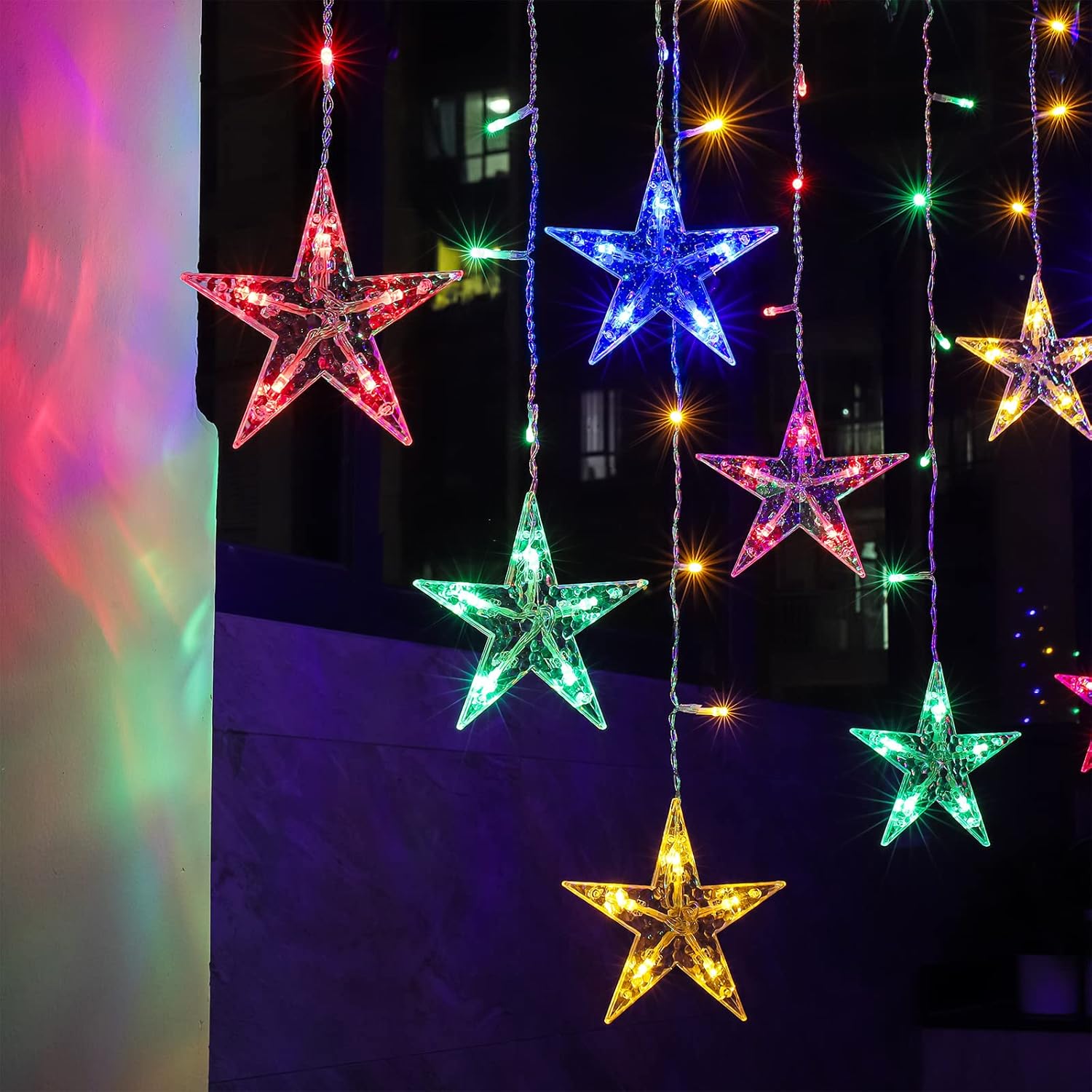 BLOOMWIN Christmas Star String Light Indoor Curtain Icicle Light Colorful 3m x 0...