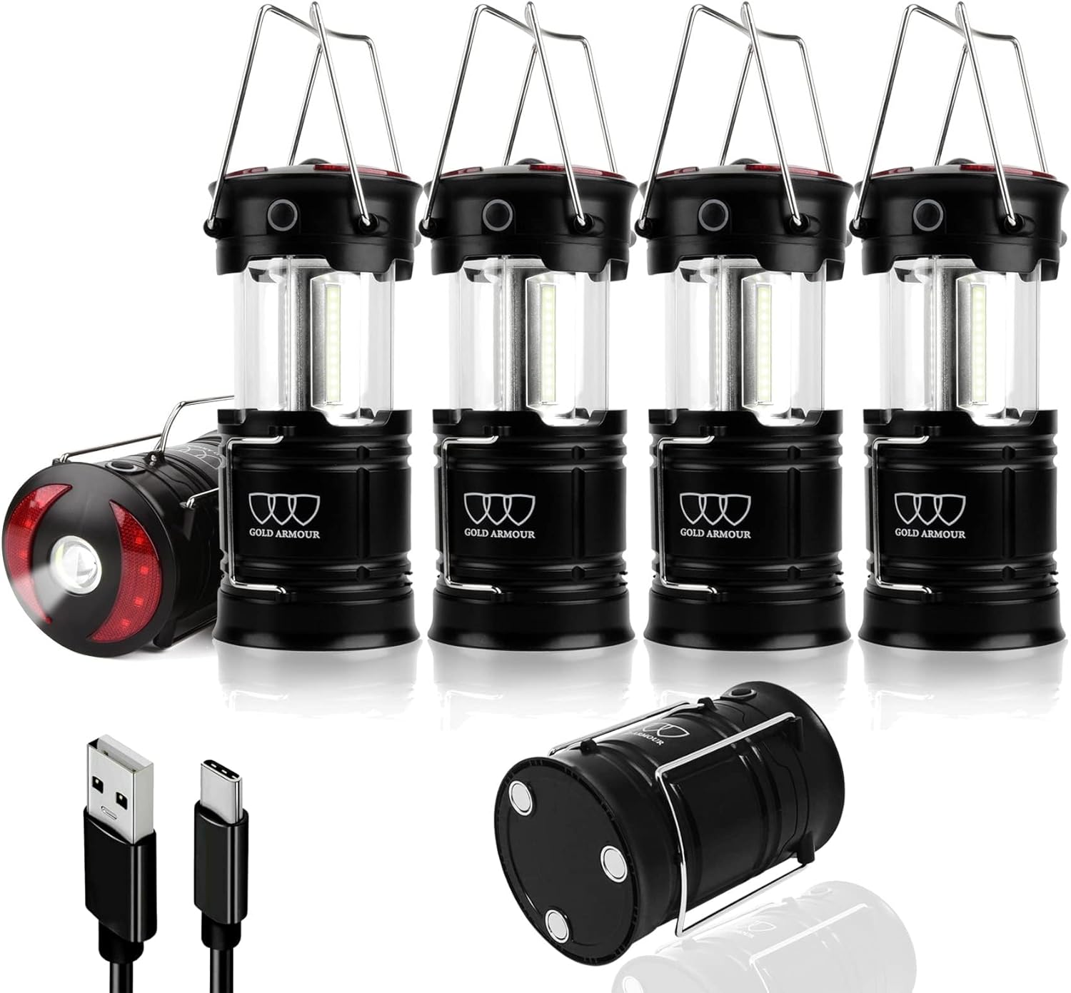 Gold Armour Camping Lantern - LED Lantern with 4 Mode, Rechargeable Lights with...