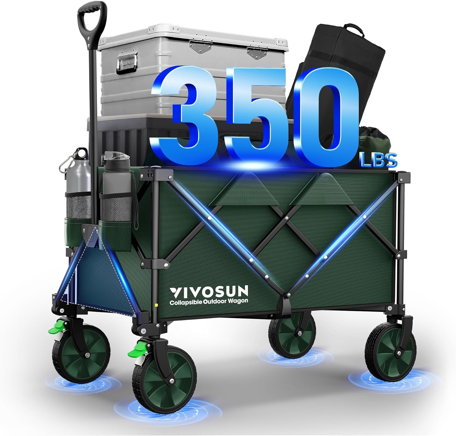 VIVOSUN Collapsible Folding Wagon, 350 lb Load-Bearing Outdoor Utility Cart with...