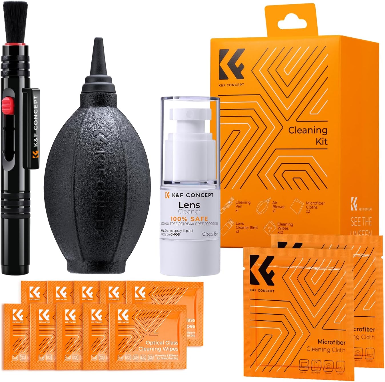 K&F Concept 15-in-1 Camera Lens Cleaning Kit with Camera Blower, Glasses Wipes*1...