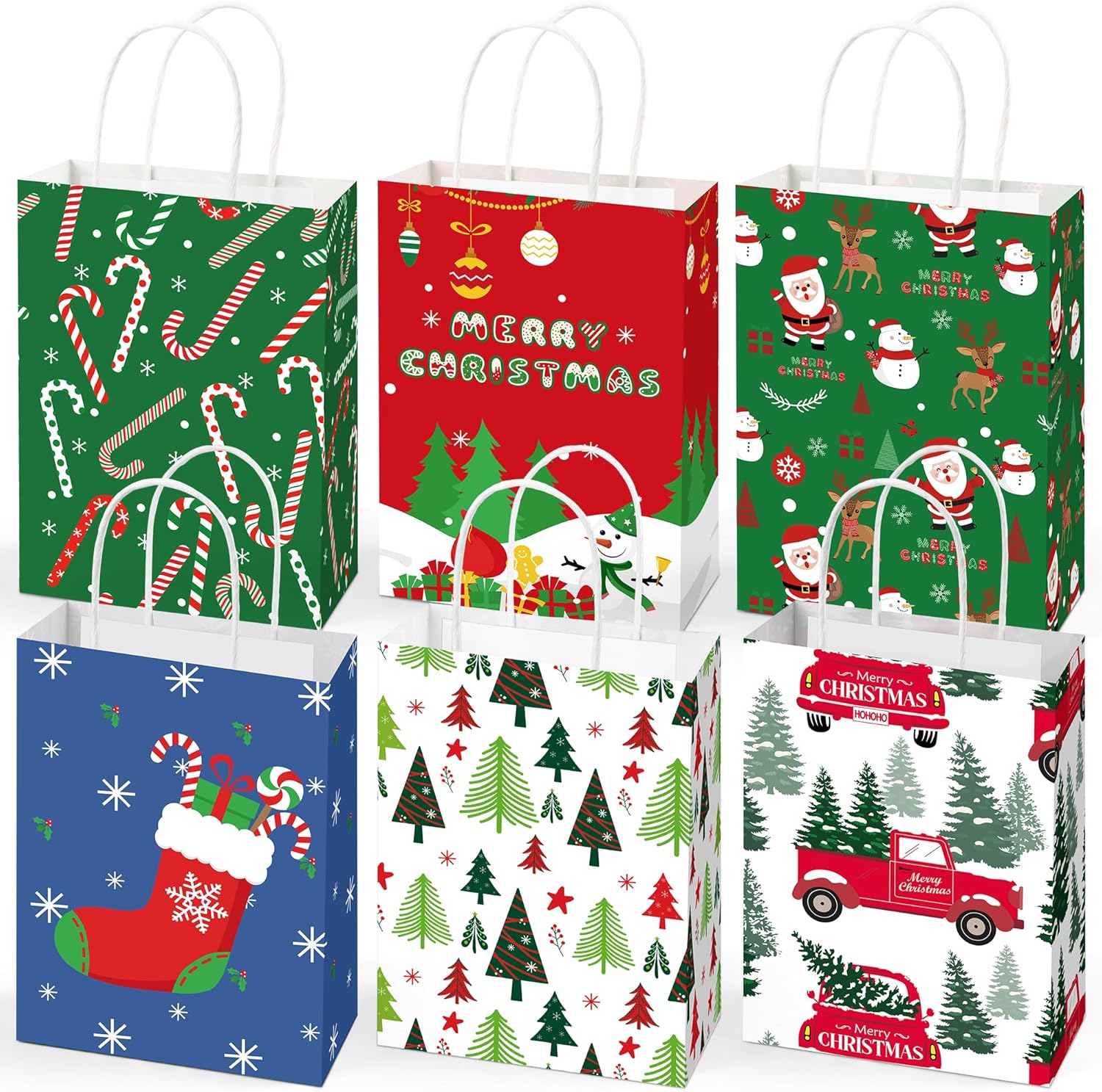 Christmas Gift Bags - 12 Pack Christmas Bags for Gifts - Small Christmas Gift Ba...