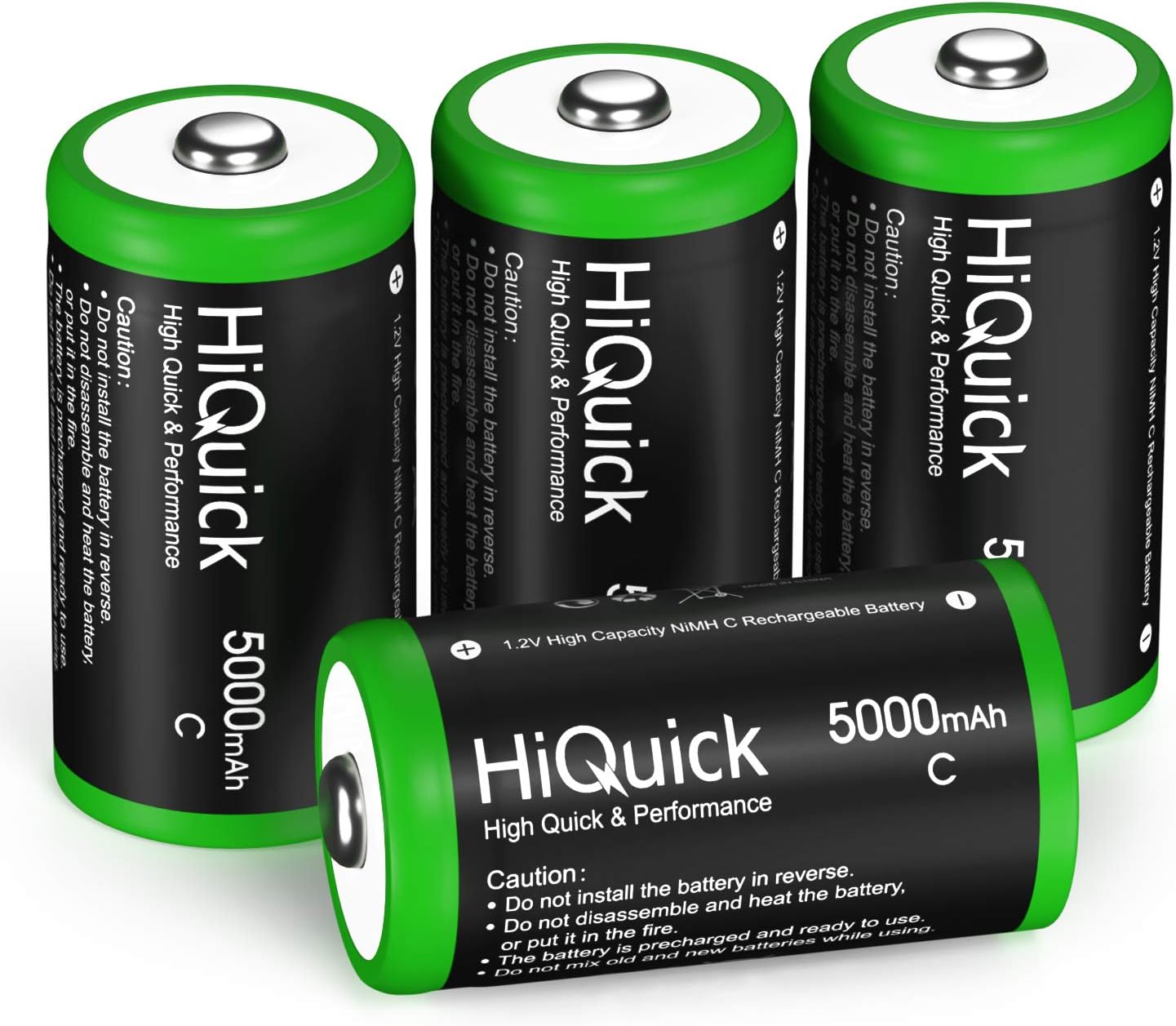 HiQuick Ni-MH C Size Rechargeable Batteries 5000mAh - 1.2V High Capacity C Batte...