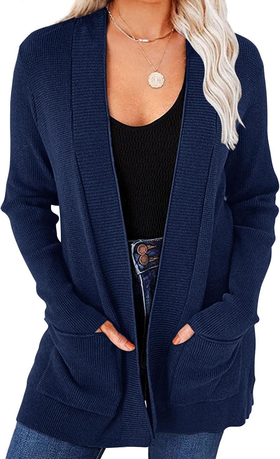 MEROKEETY Women's 2024 Fall Open Front Waffle Knit Cardigan Long Sleeve Cozy Kni...