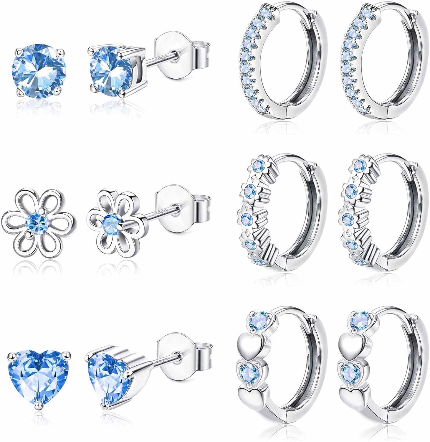 JeweBella 6 Pairs Small Earrings Set for Women Girls 925 Sterling Silver Post St...