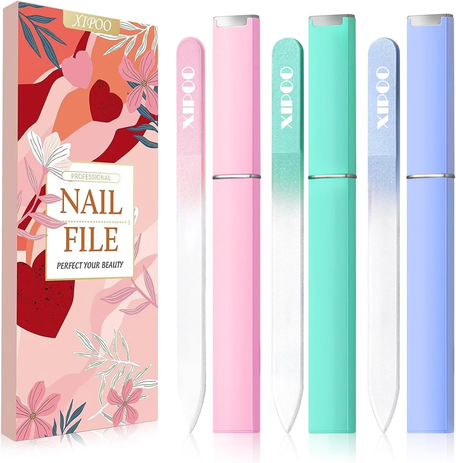 Nail File Glass Nail File 3 Pack Premium Glass Nail File with Case Crystal Nail...